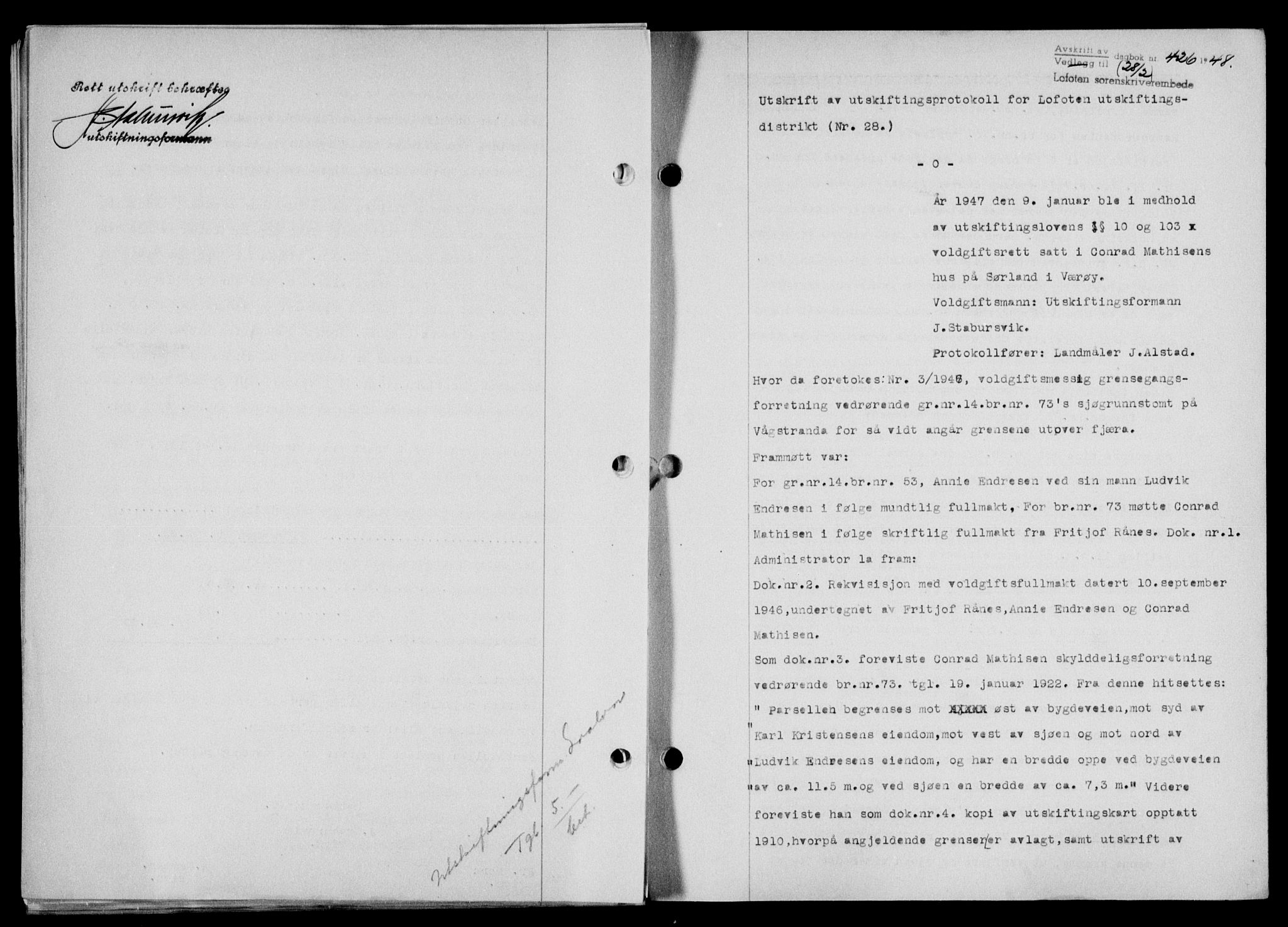 Lofoten sorenskriveri, SAT/A-0017/1/2/2C/L0017a: Mortgage book no. 17a, 1947-1948, Diary no: : 426/1948