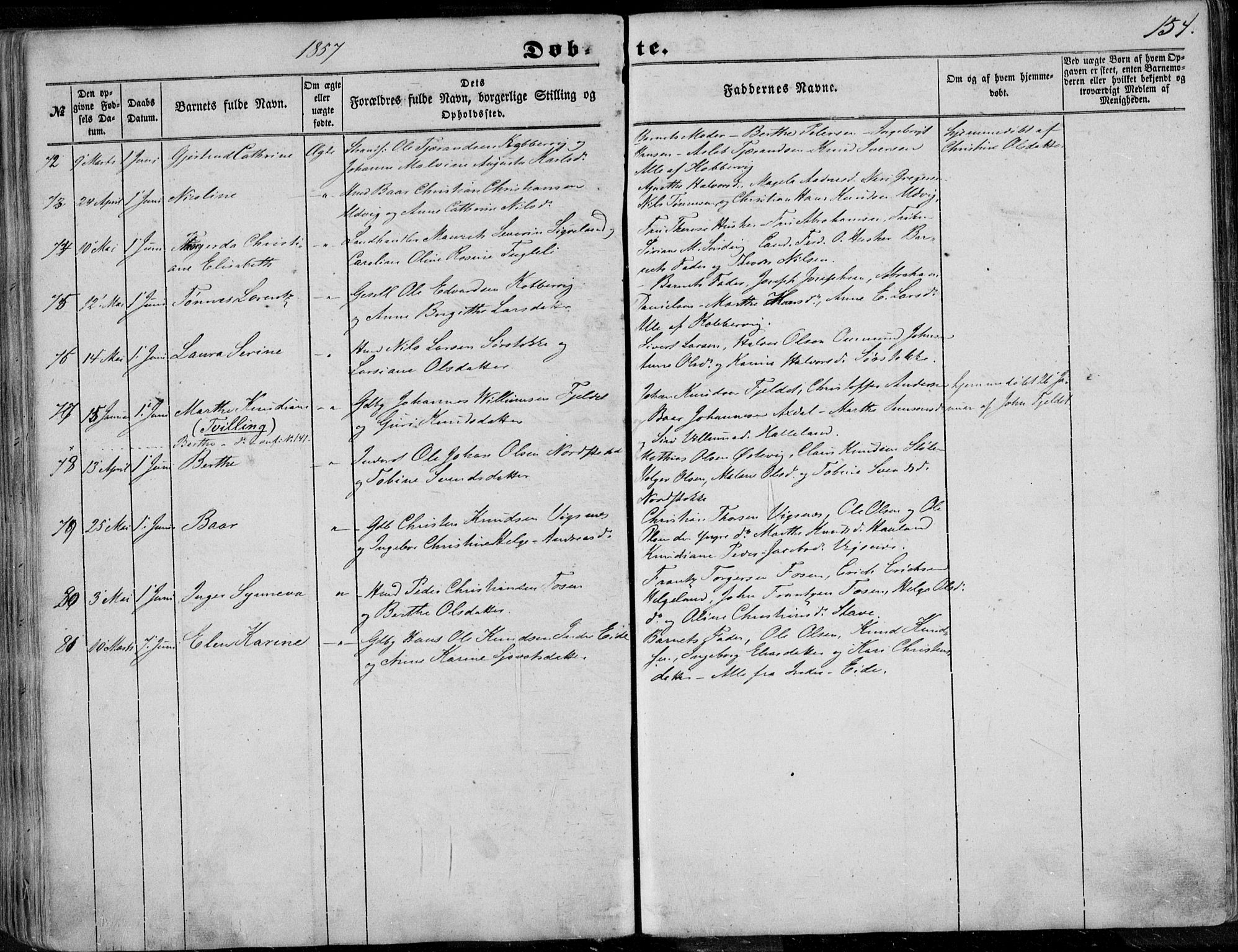 Avaldsnes sokneprestkontor, AV/SAST-A -101851/H/Ha/Haa/L0008: Parish register (official) no. A 8, 1847-1857, p. 154