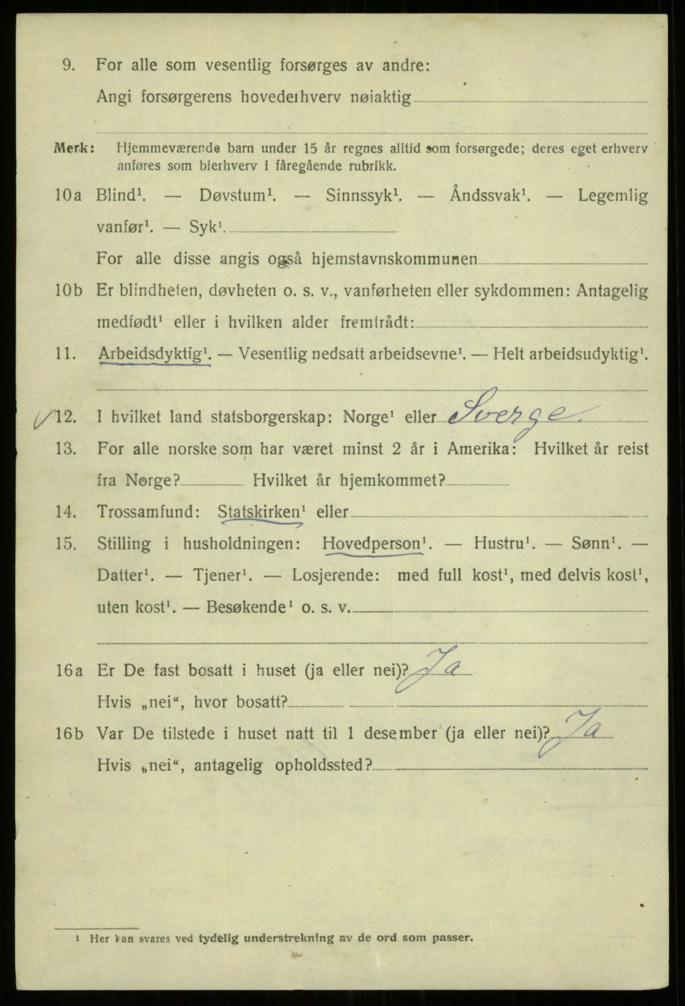 SAB, 1920 census for Bergen, 1920, p. 166420