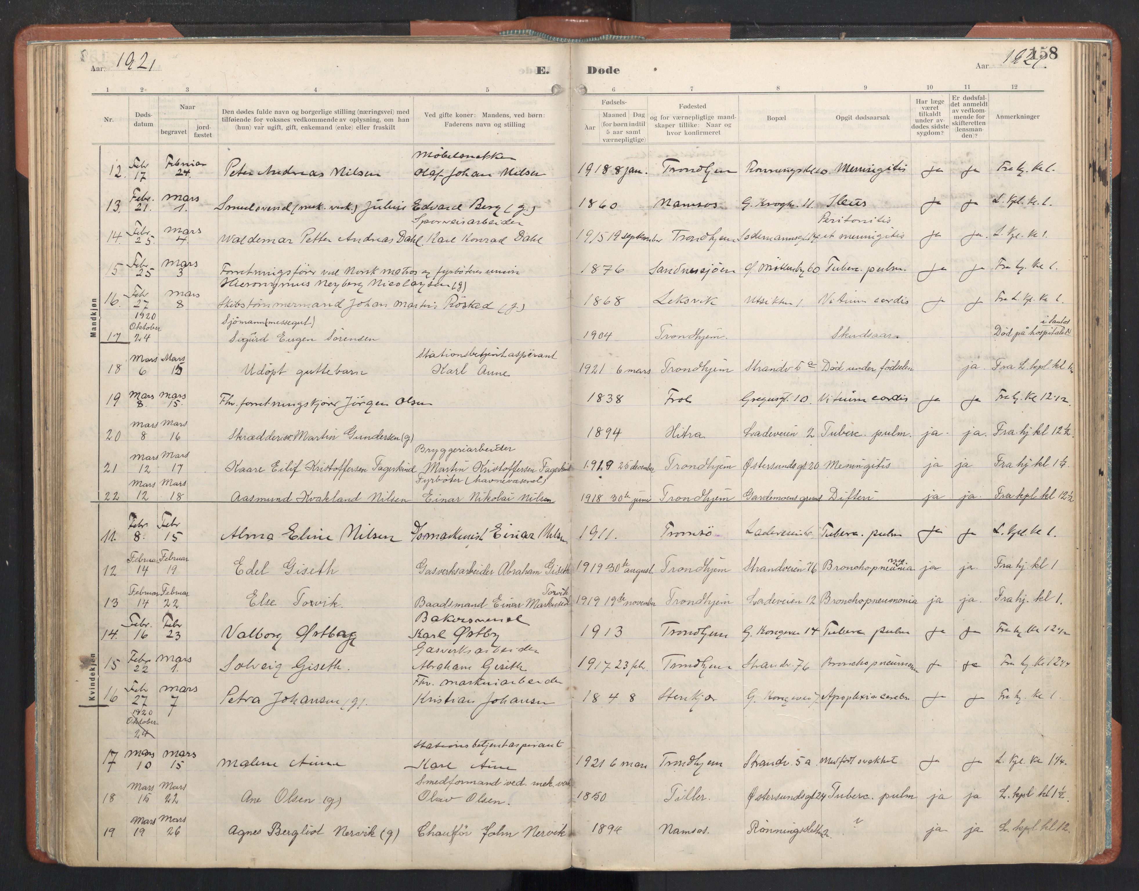 Ministerialprotokoller, klokkerbøker og fødselsregistre - Sør-Trøndelag, SAT/A-1456/605/L0245: Parish register (official) no. 605A07, 1916-1938, p. 158