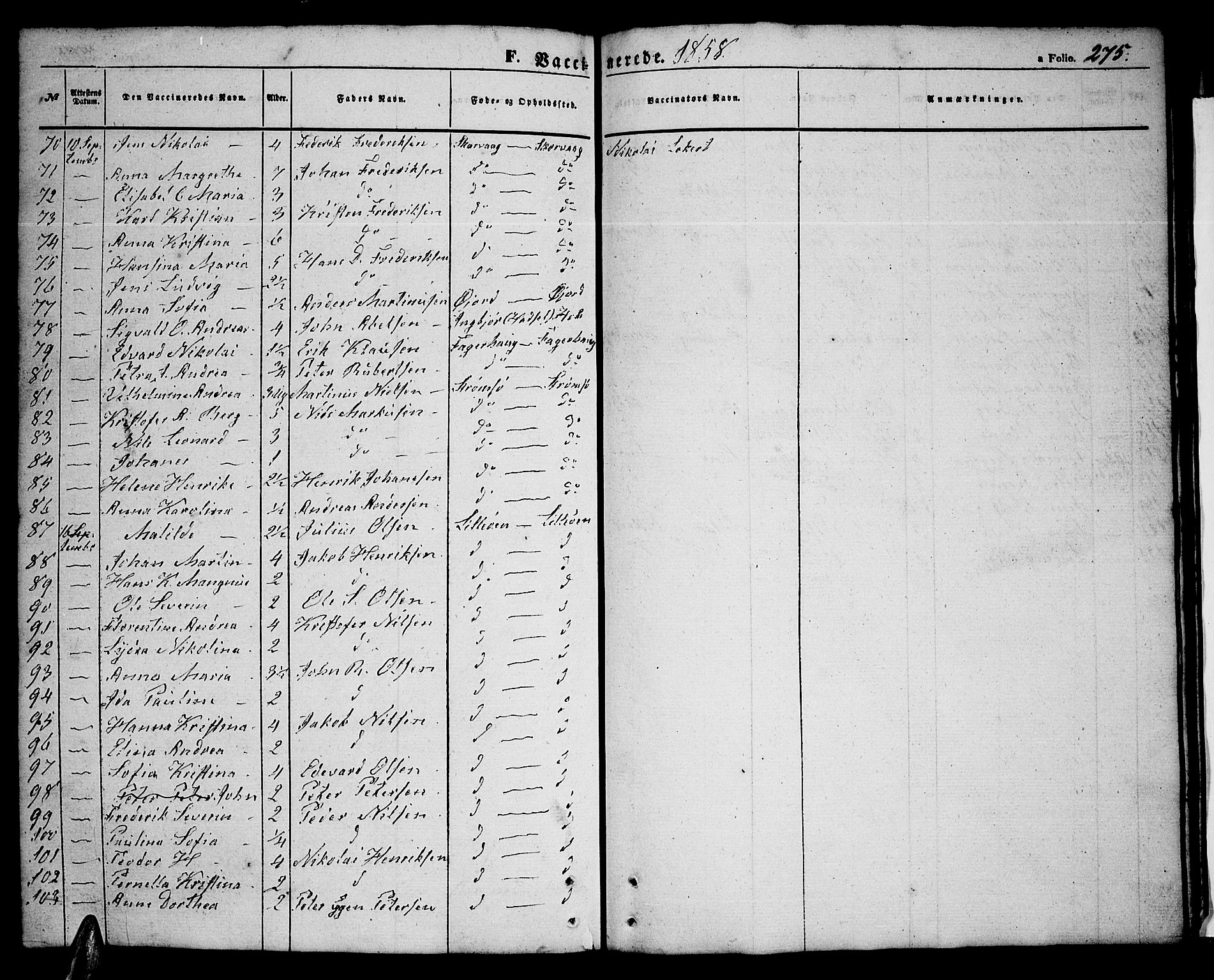 Ministerialprotokoller, klokkerbøker og fødselsregistre - Nordland, SAT/A-1459/891/L1313: Parish register (copy) no. 891C02, 1856-1870, p. 275