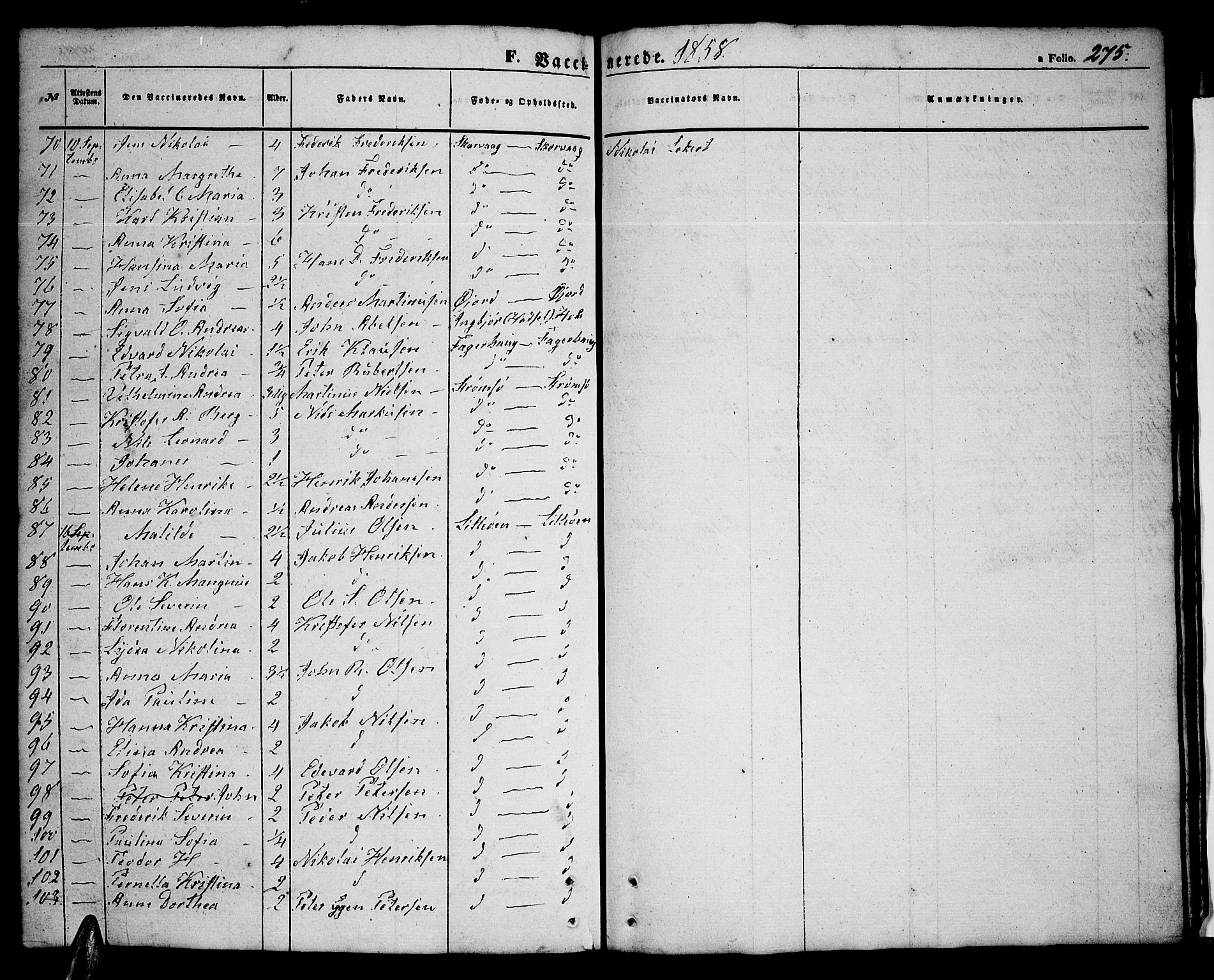 Ministerialprotokoller, klokkerbøker og fødselsregistre - Nordland, AV/SAT-A-1459/891/L1313: Parish register (copy) no. 891C02, 1856-1870, p. 275