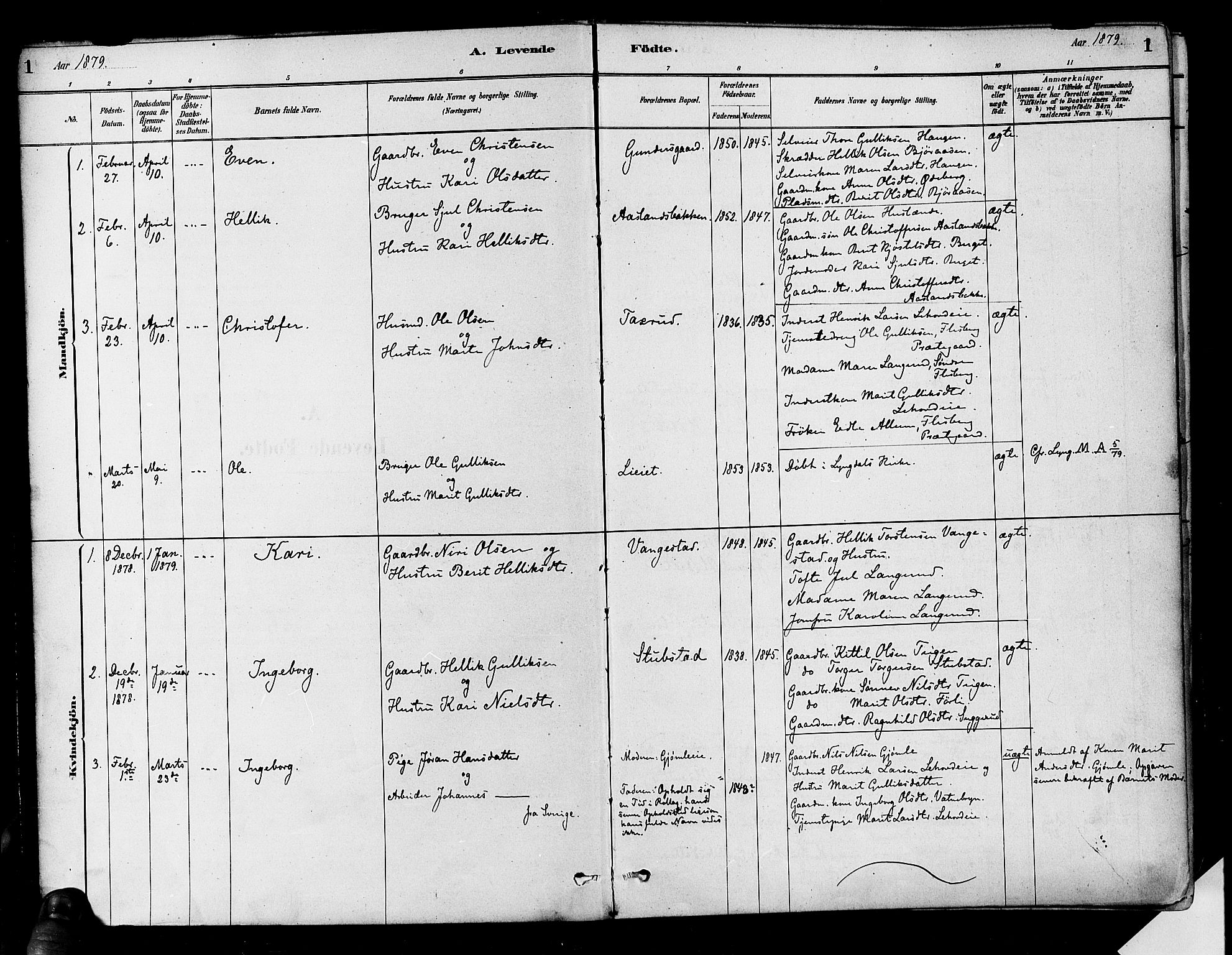 Flesberg kirkebøker, AV/SAKO-A-18/F/Fa/L0008: Parish register (official) no. I 8, 1879-1899, p. 1