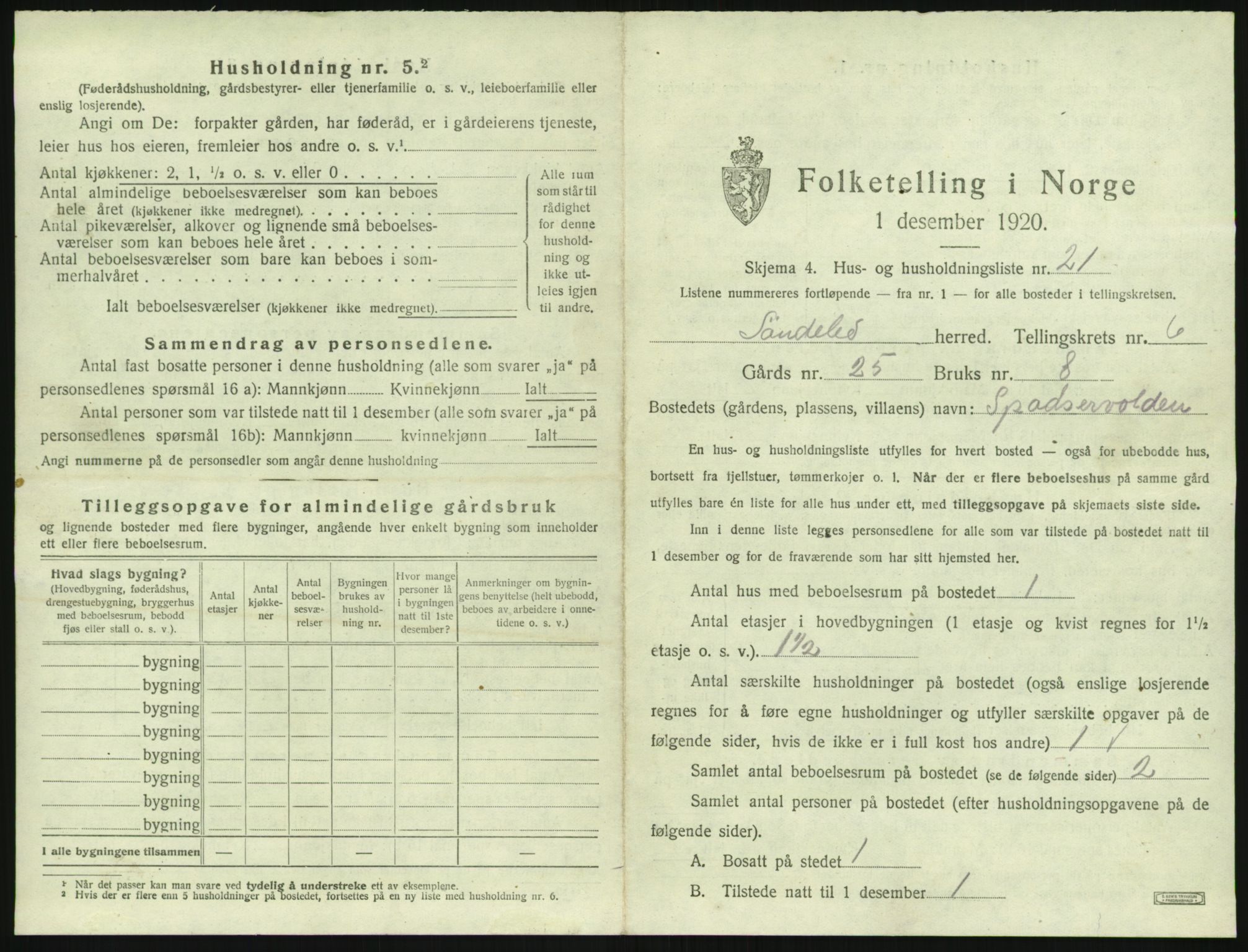 SAK, 1920 census for Søndeled, 1920, p. 611