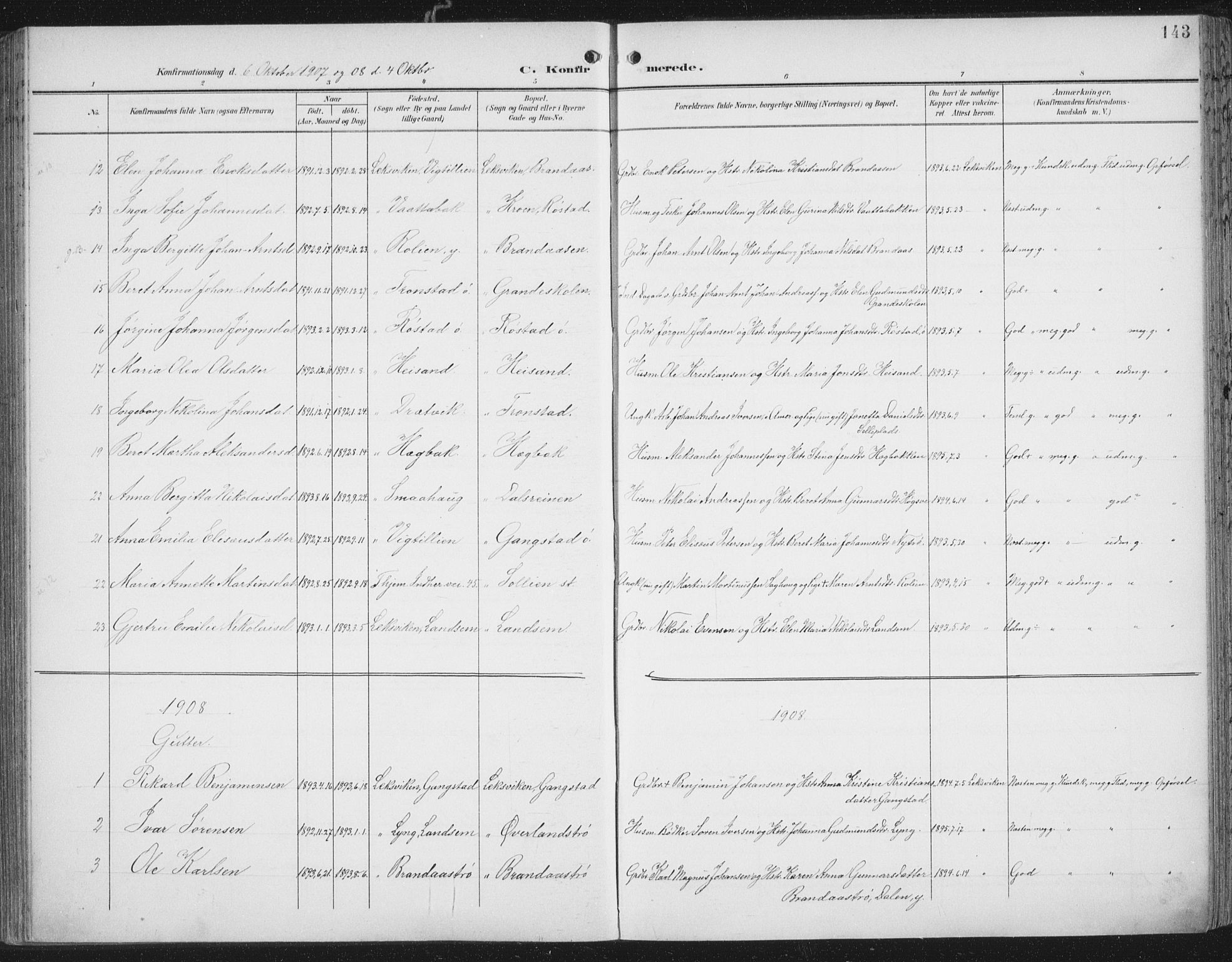 Ministerialprotokoller, klokkerbøker og fødselsregistre - Nord-Trøndelag, SAT/A-1458/701/L0011: Parish register (official) no. 701A11, 1899-1915, p. 143