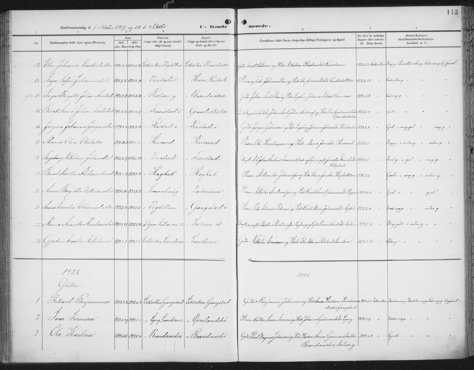 Ministerialprotokoller, klokkerbøker og fødselsregistre - Nord-Trøndelag, AV/SAT-A-1458/701/L0011: Parish register (official) no. 701A11, 1899-1915, p. 143