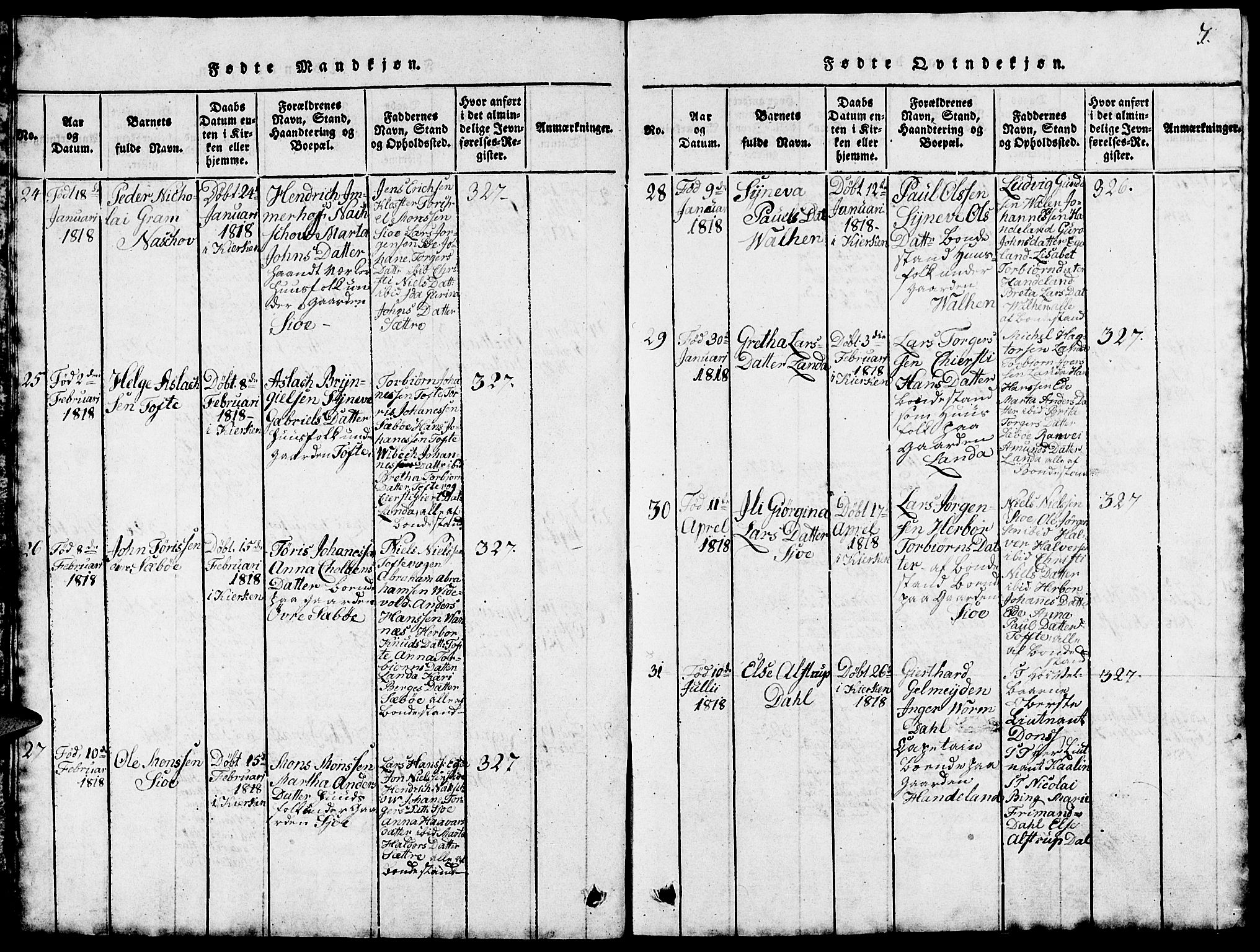 Fjelberg sokneprestembete, AV/SAB-A-75201/H/Hab: Parish register (copy) no. B 1, 1815-1823, p. 7