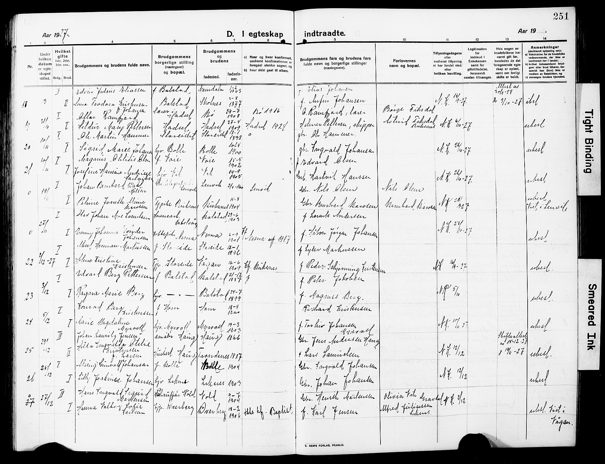 Ministerialprotokoller, klokkerbøker og fødselsregistre - Nordland, AV/SAT-A-1459/881/L1169: Parish register (copy) no. 881C06, 1912-1930, p. 251