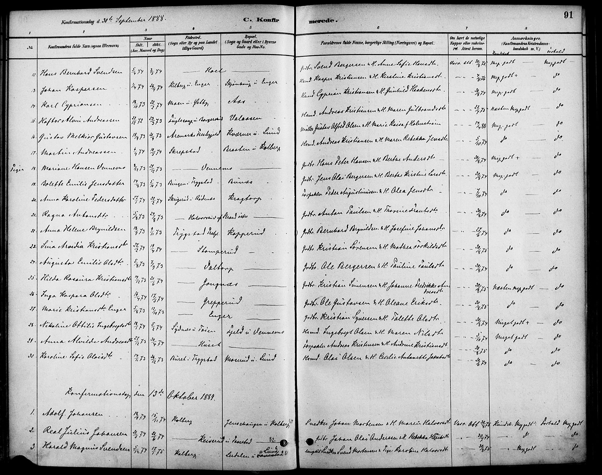 Høland prestekontor Kirkebøker, AV/SAO-A-10346a/F/Fb/L0001: Parish register (official) no. II 1, 1880-1897, p. 91