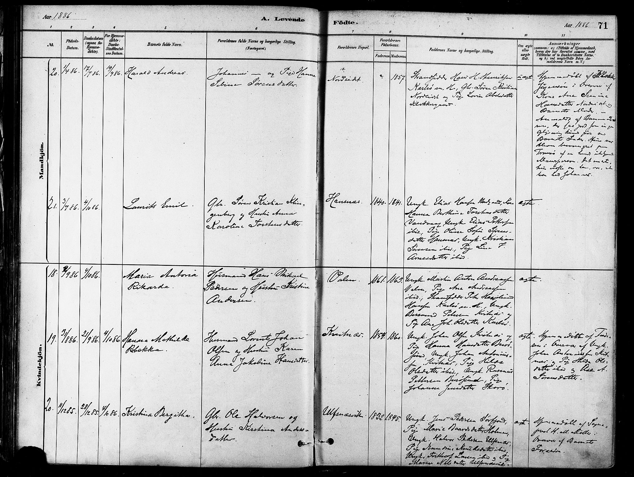 Karlsøy sokneprestembete, SATØ/S-1299/H/Ha/Haa/L0006kirke: Parish register (official) no. 6, 1879-1890, p. 71