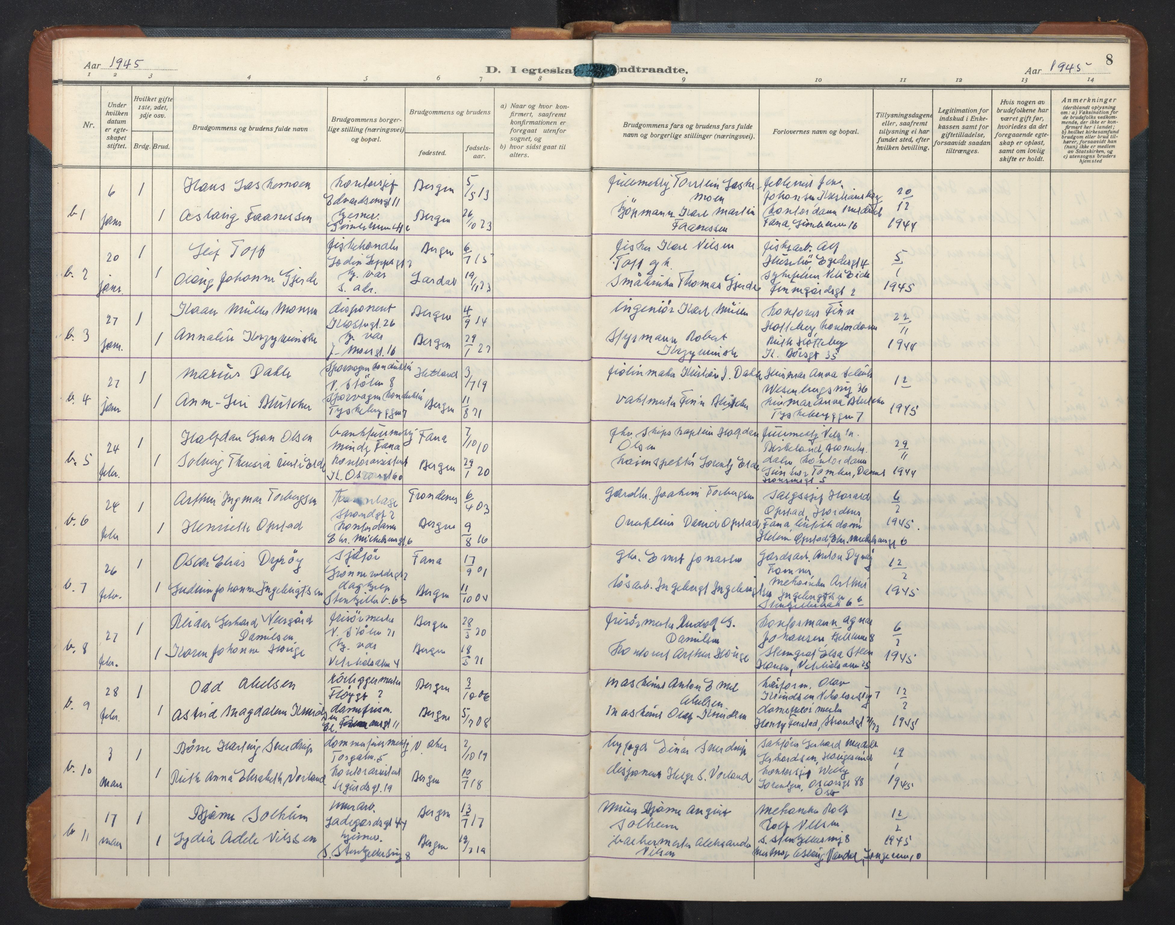 Korskirken sokneprestembete, SAB/A-76101/H/Hab: Parish register (copy) no. D 6, 1944-1956, p. 7b-8a