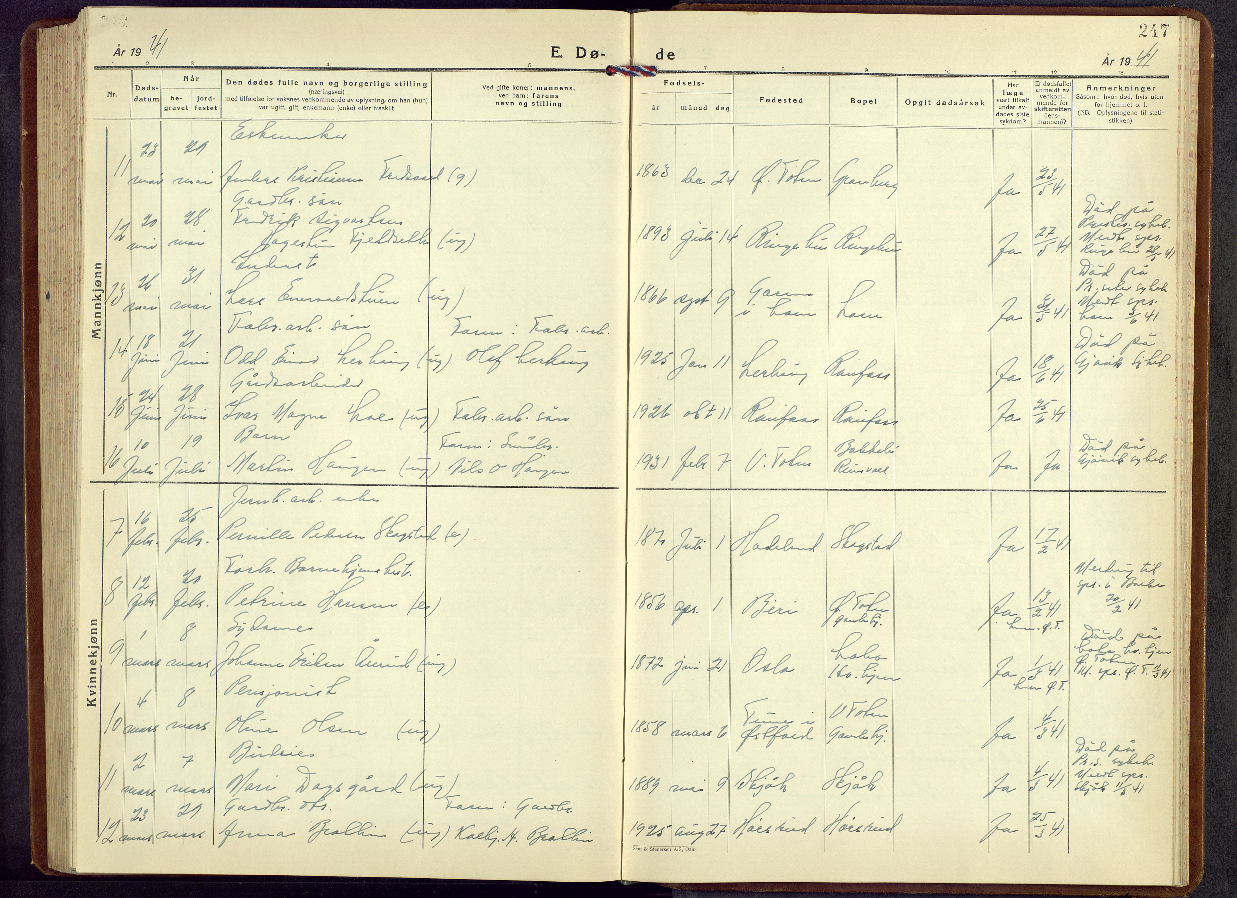 Vestre Toten prestekontor, SAH/PREST-108/H/Ha/Hab/L0013: Parish register (copy) no. 13, 1940-1956, p. 247