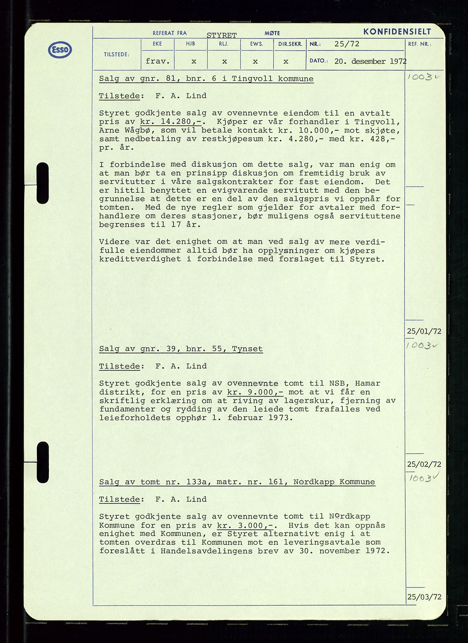 Pa 0982 - Esso Norge A/S, AV/SAST-A-100448/A/Aa/L0003/0002: Den administrerende direksjon Board minutes (styrereferater) og Bedriftforsamlingsprotokoll / Den administrerende direksjon Board minutes (styrereferater), 1970-1974, p. 94