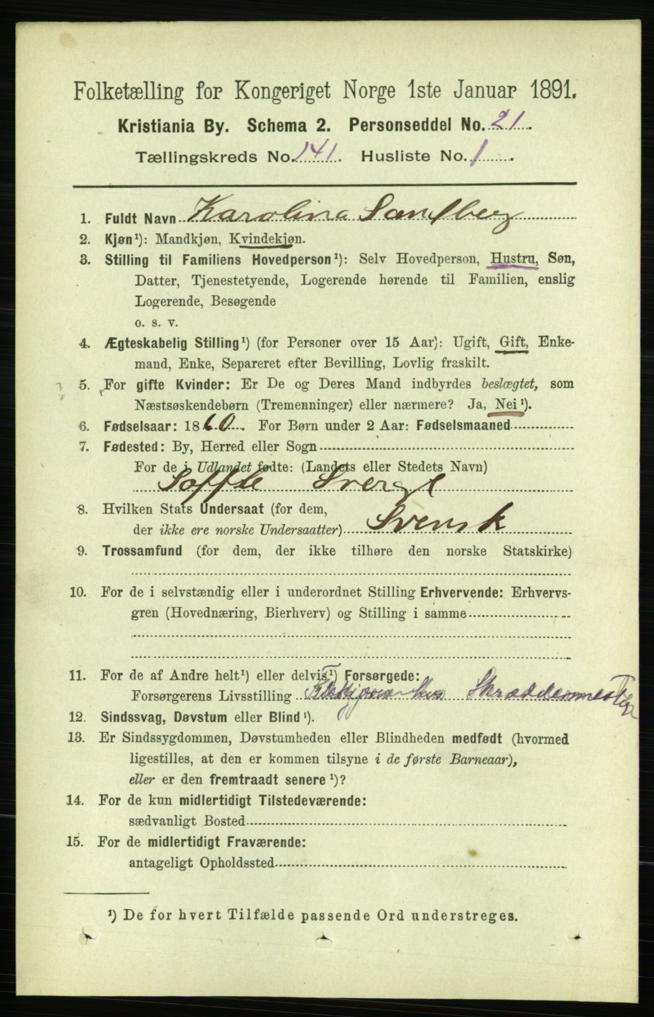 RA, 1891 census for 0301 Kristiania, 1891, p. 77988