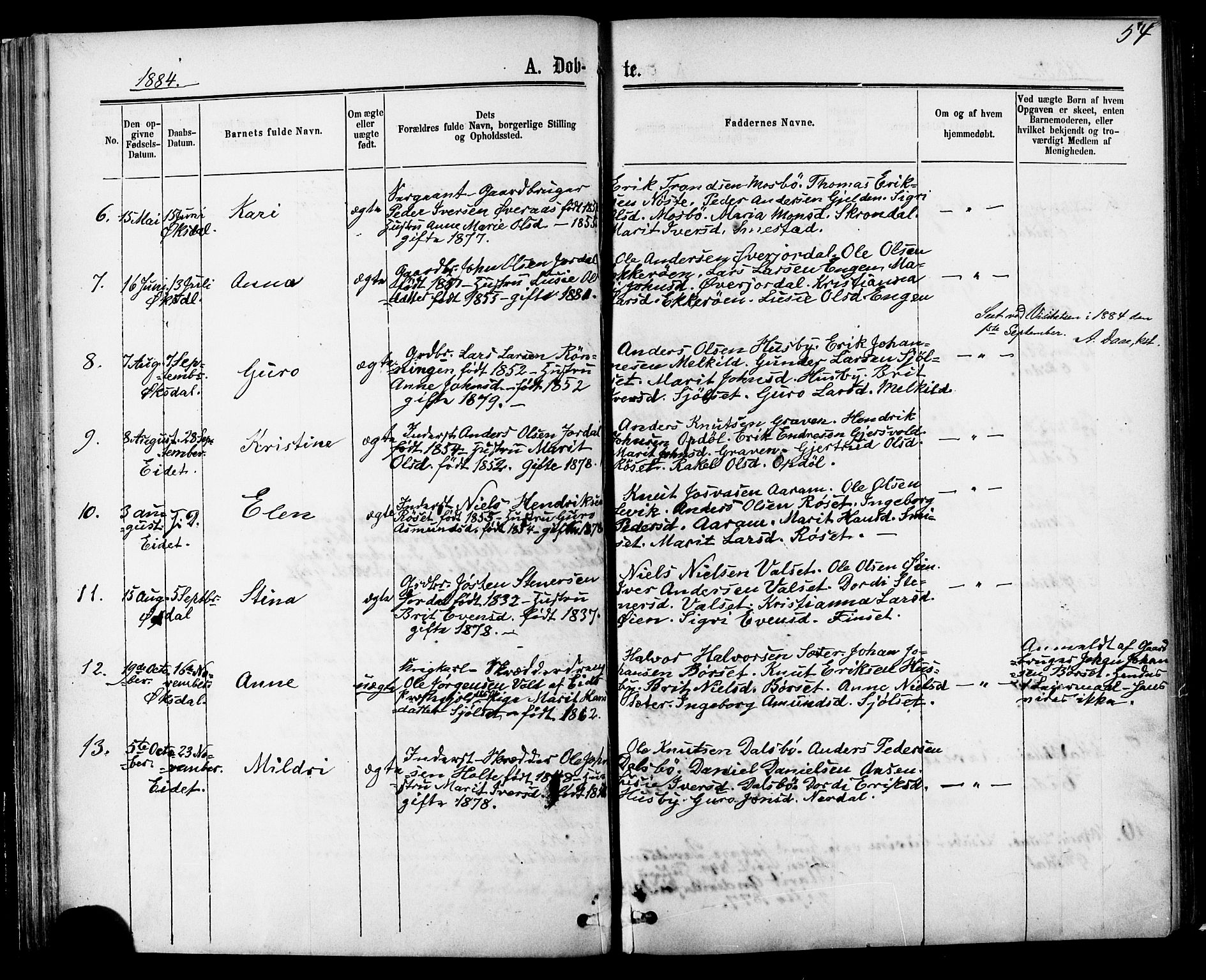 Ministerialprotokoller, klokkerbøker og fødselsregistre - Møre og Romsdal, SAT/A-1454/588/L1005: Parish register (official) no. 588A02, 1871-1885, p. 54