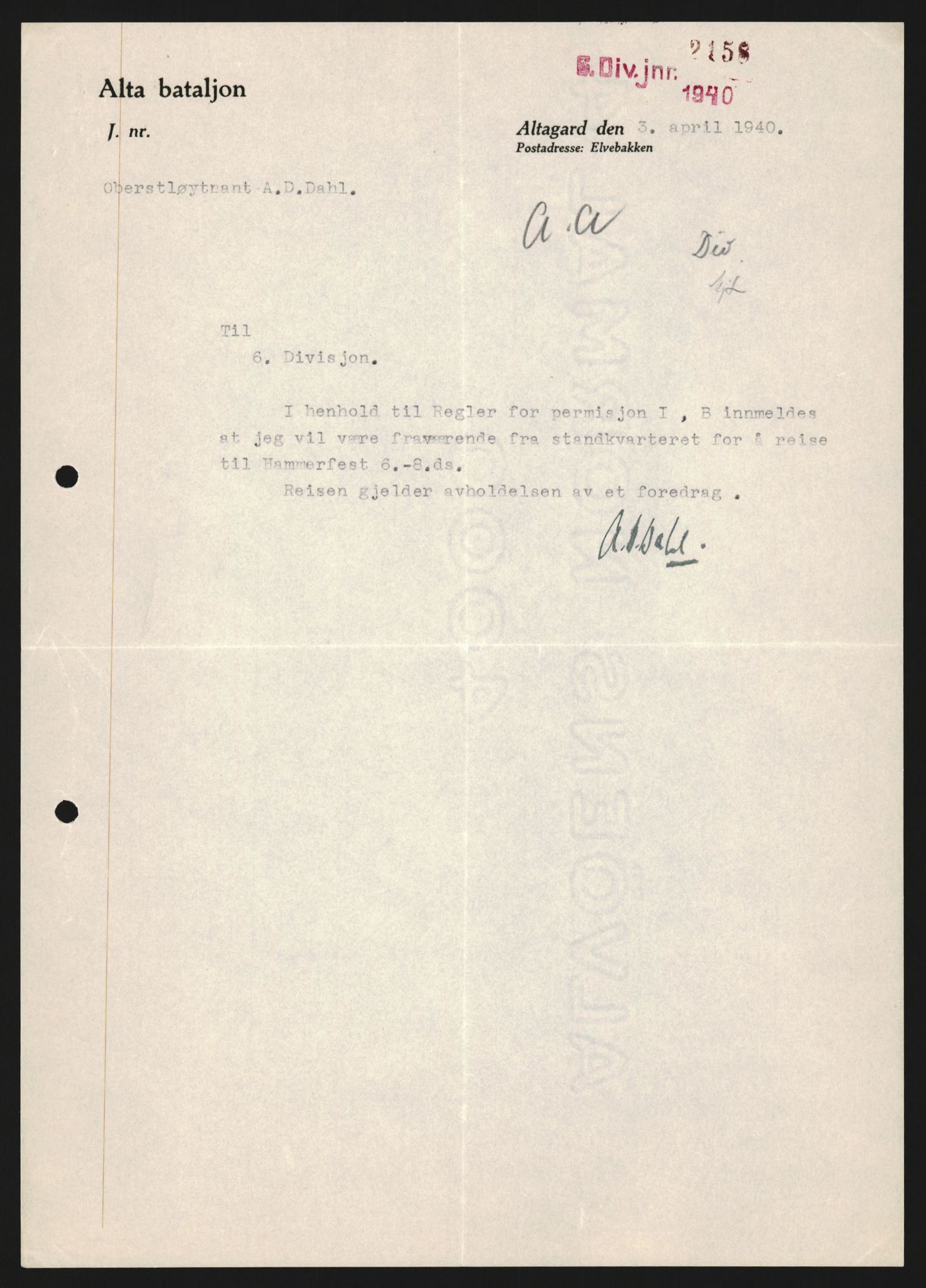 Forsvaret, Forsvarets krigshistoriske avdeling, RA/RAFA-2017/Y/Yb/L0123: II-C-11-600  -  6. Divisjon med avdelinger, 1940, p. 155