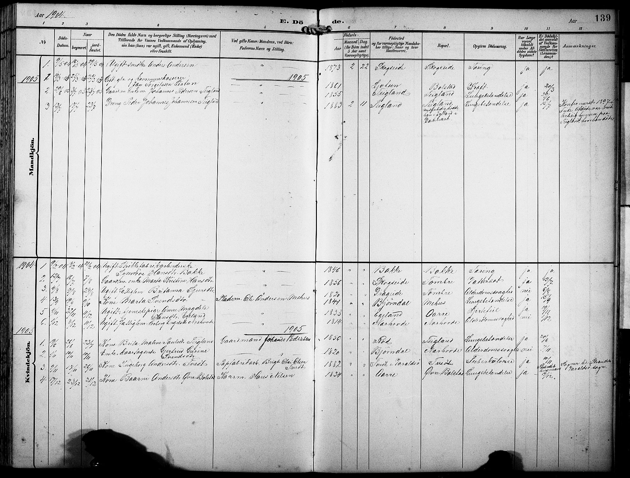 Fusa sokneprestembete, SAB/A-75401/H/Hab: Parish register (copy) no. B 2, 1897-1930, p. 139