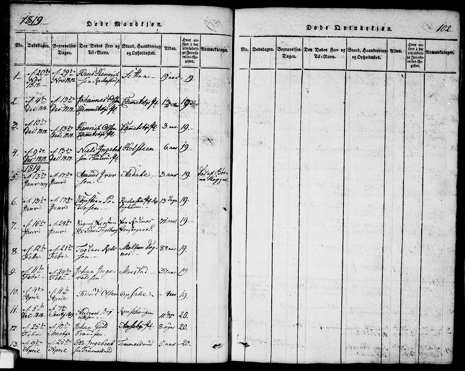 Rødenes prestekontor Kirkebøker, AV/SAO-A-2005/G/Ga/L0001: Parish register (copy) no.  I 1, 1814-1841, p. 102