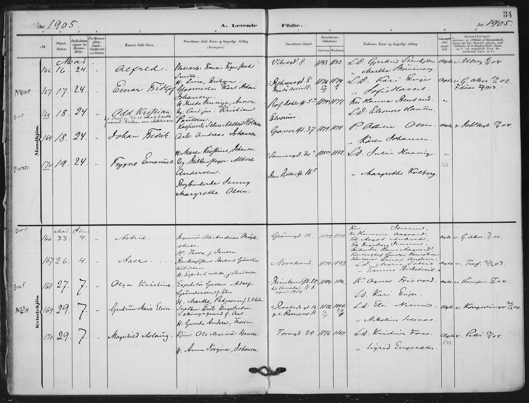 Rikshospitalet prestekontor Kirkebøker, SAO/A-10309b/F/L0013: Parish register (official) no. 13, 1905-1908, p. 34