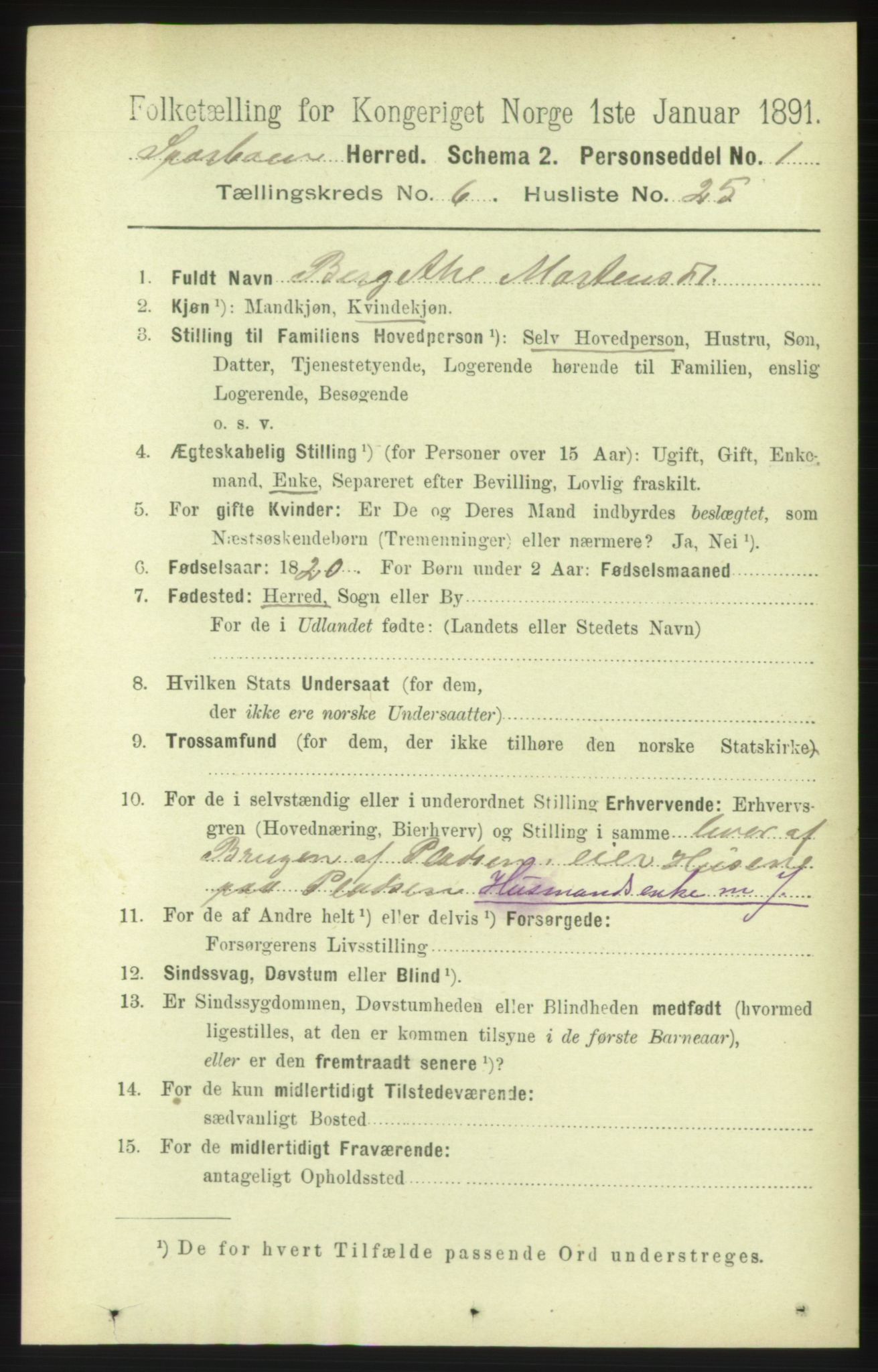 RA, 1891 census for 1731 Sparbu, 1891, p. 2309