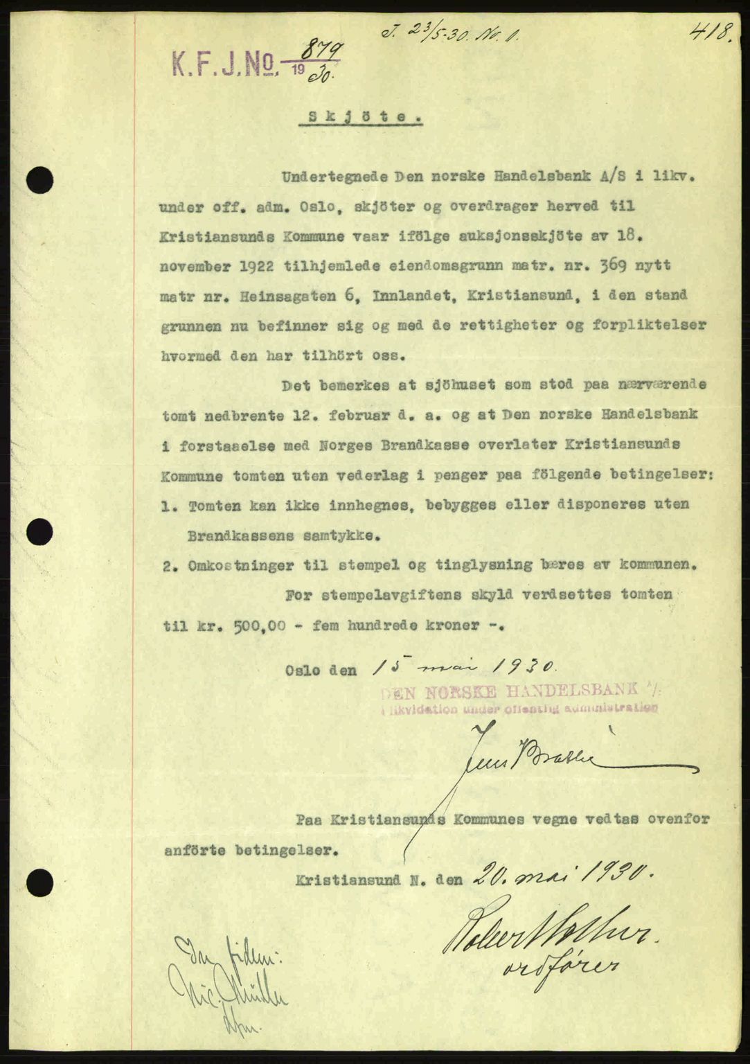 Kristiansund byfogd, AV/SAT-A-4587/A/27: Mortgage book no. 23, 1929-1930, Deed date: 23.05.1930