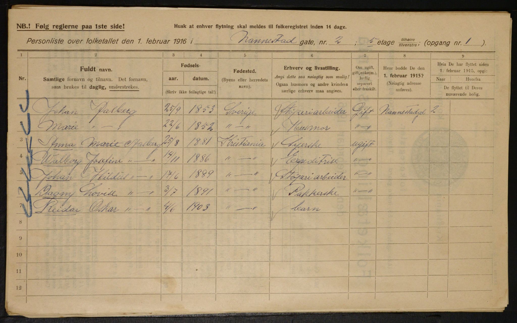 OBA, Municipal Census 1916 for Kristiania, 1916, p. 70754