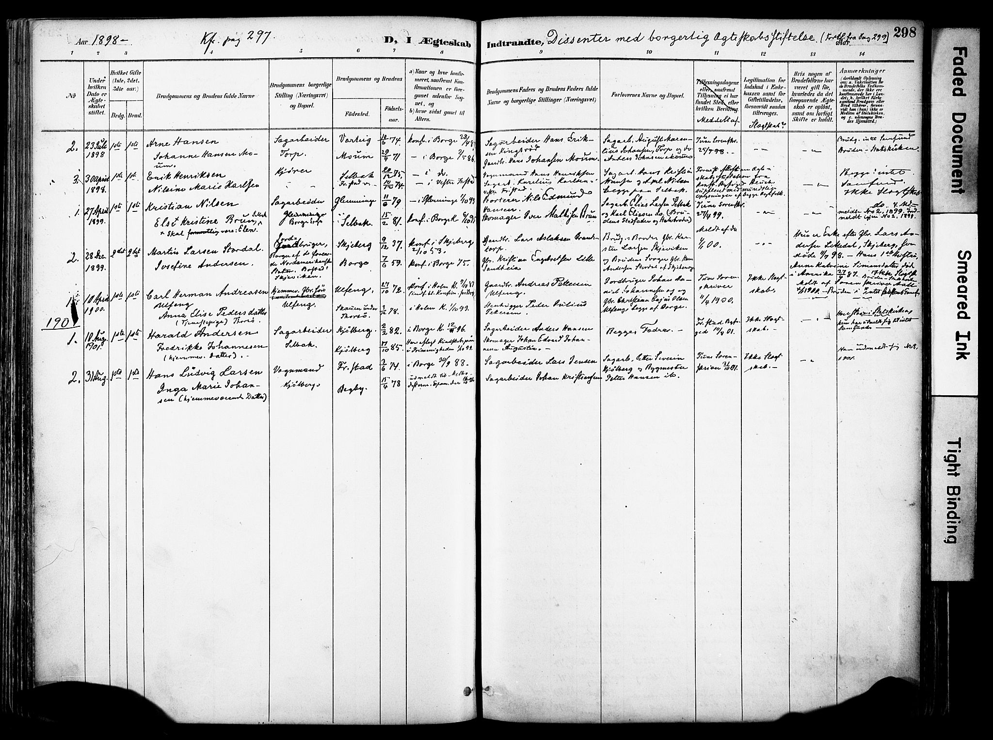 Borge prestekontor Kirkebøker, SAO/A-10903/F/Fa/L0008: Parish register (official) no. I 8B, 1887-1902, p. 298