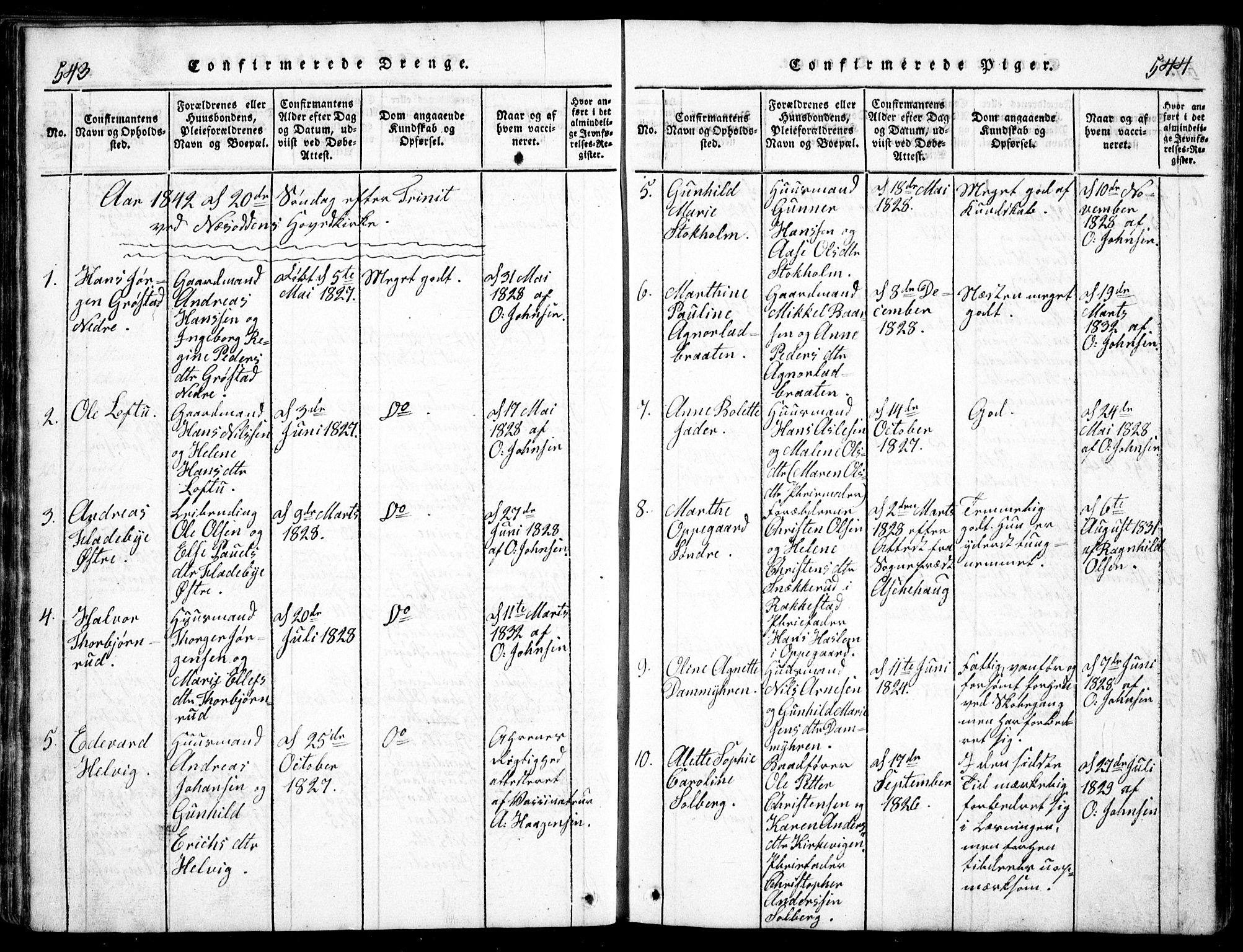 Nesodden prestekontor Kirkebøker, AV/SAO-A-10013/G/Ga/L0001: Parish register (copy) no. I 1, 1814-1847, p. 543-544