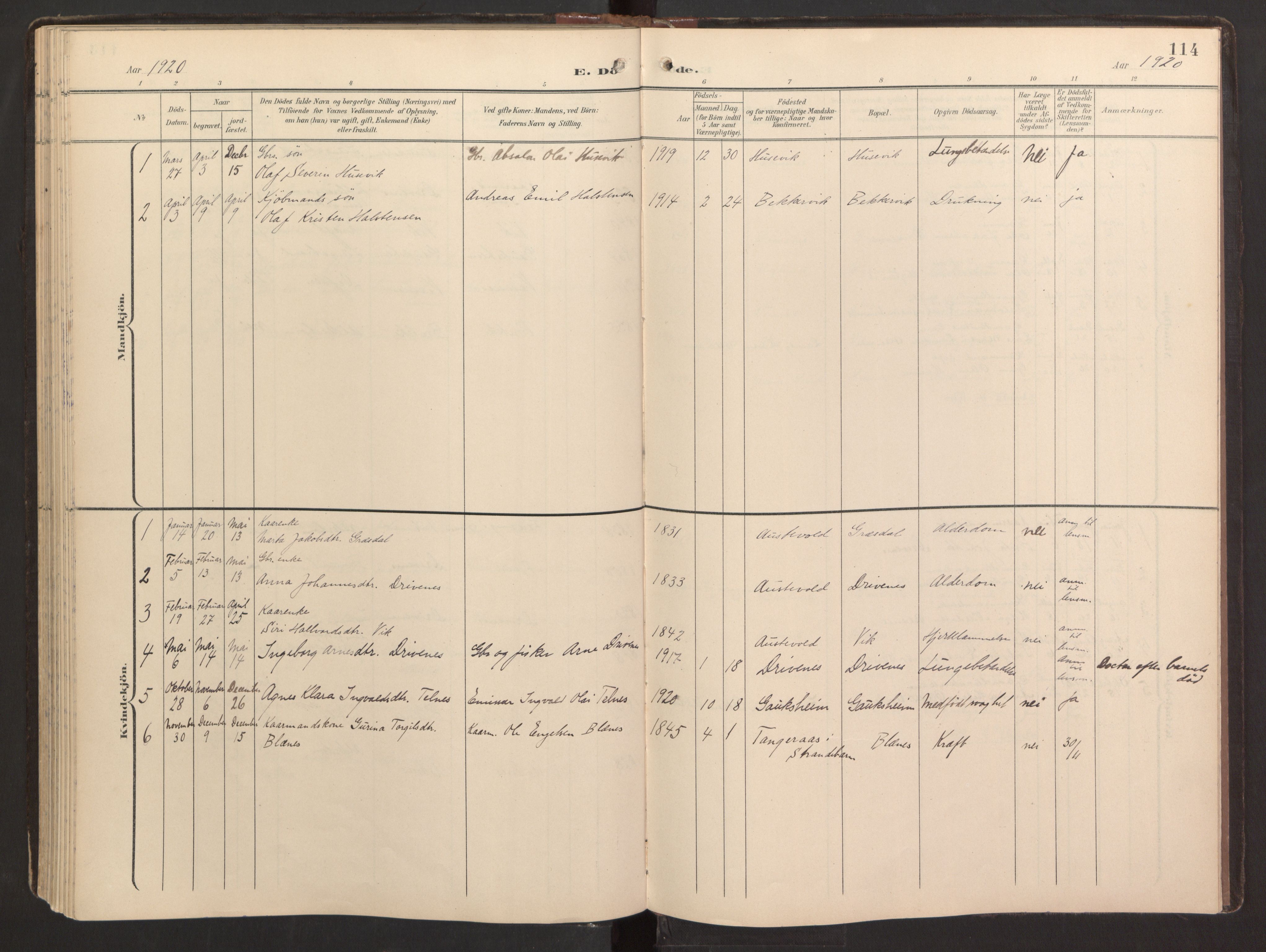 Fitjar sokneprestembete, SAB/A-99926: Parish register (official) no. B 1, 1900-1926, p. 114