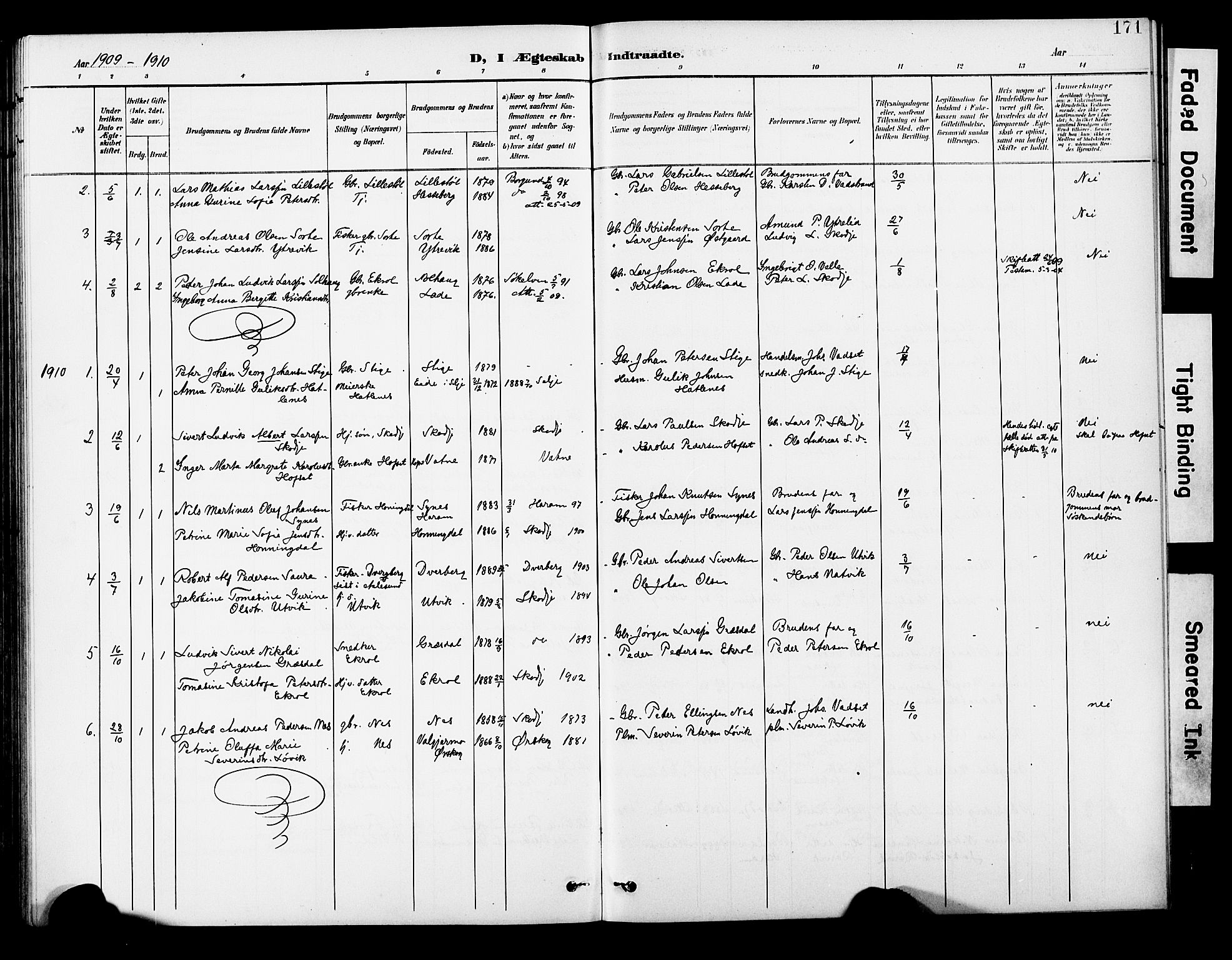 Ministerialprotokoller, klokkerbøker og fødselsregistre - Møre og Romsdal, SAT/A-1454/524/L0366: Parish register (copy) no. 524C07, 1900-1931, p. 171