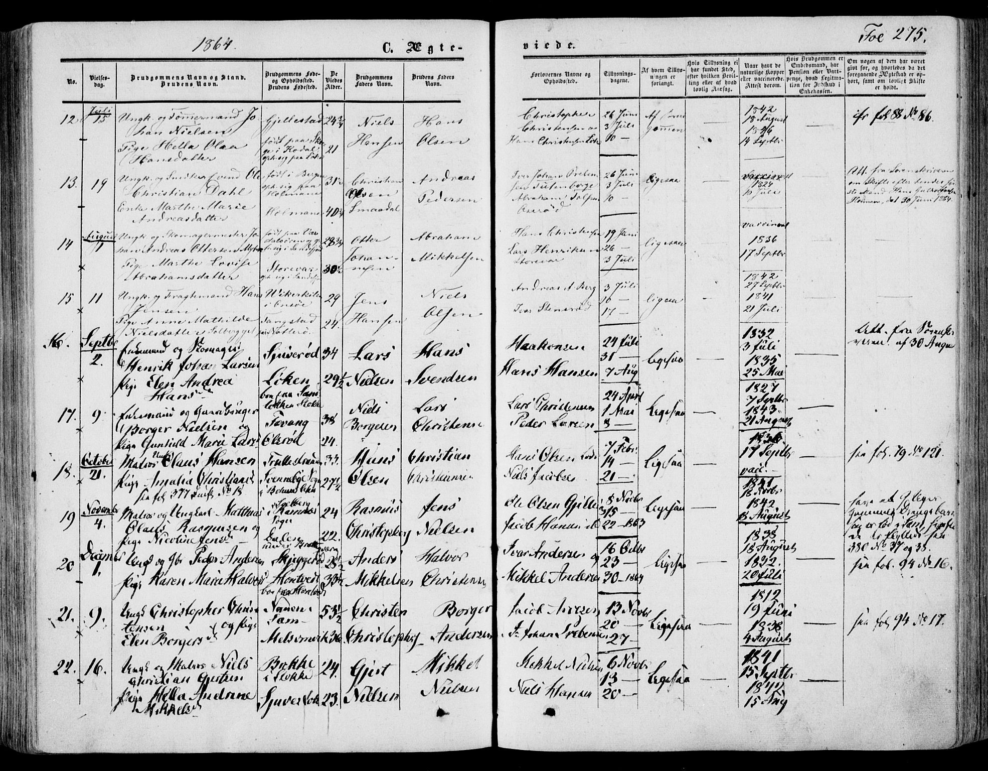 Stokke kirkebøker, AV/SAKO-A-320/F/Fa/L0008: Parish register (official) no. I 8, 1858-1871, p. 275