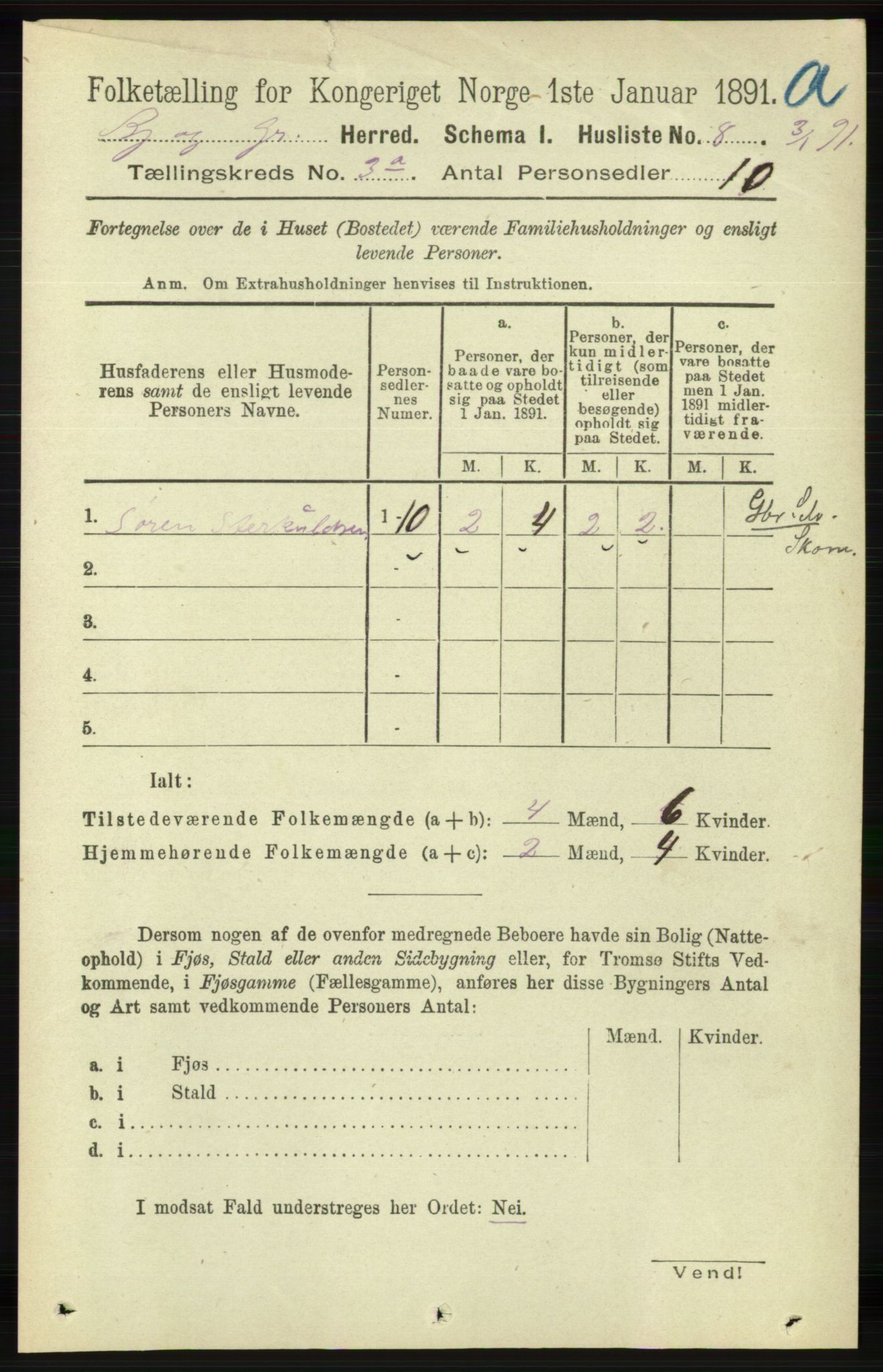 RA, 1891 census for 1024 Bjelland og Grindheim, 1891, p. 1413