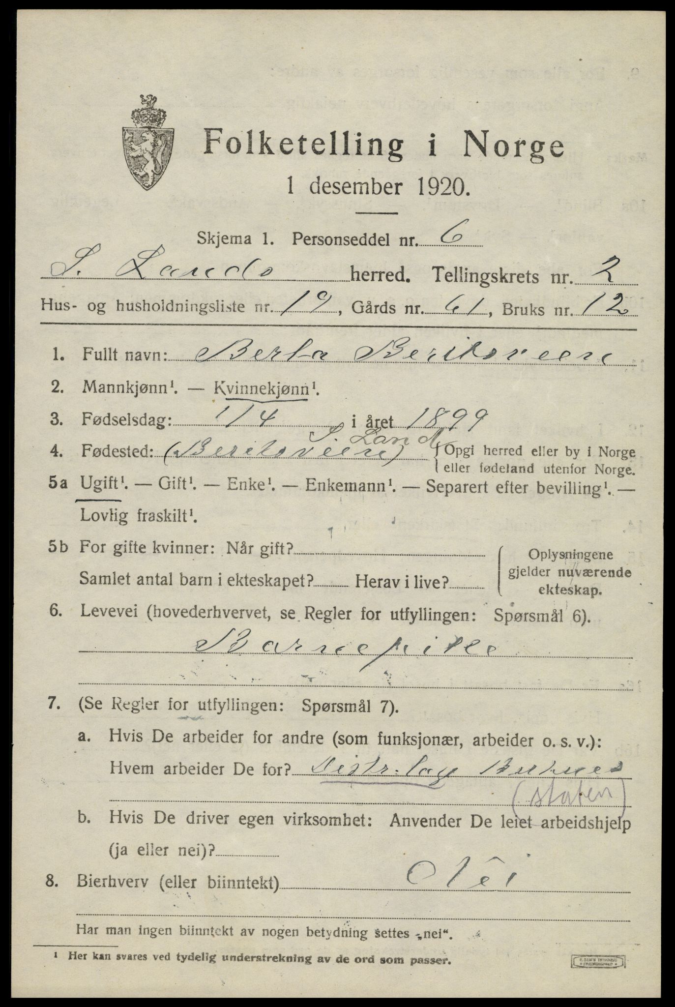 SAH, 1920 census for Søndre Land, 1920, p. 2435