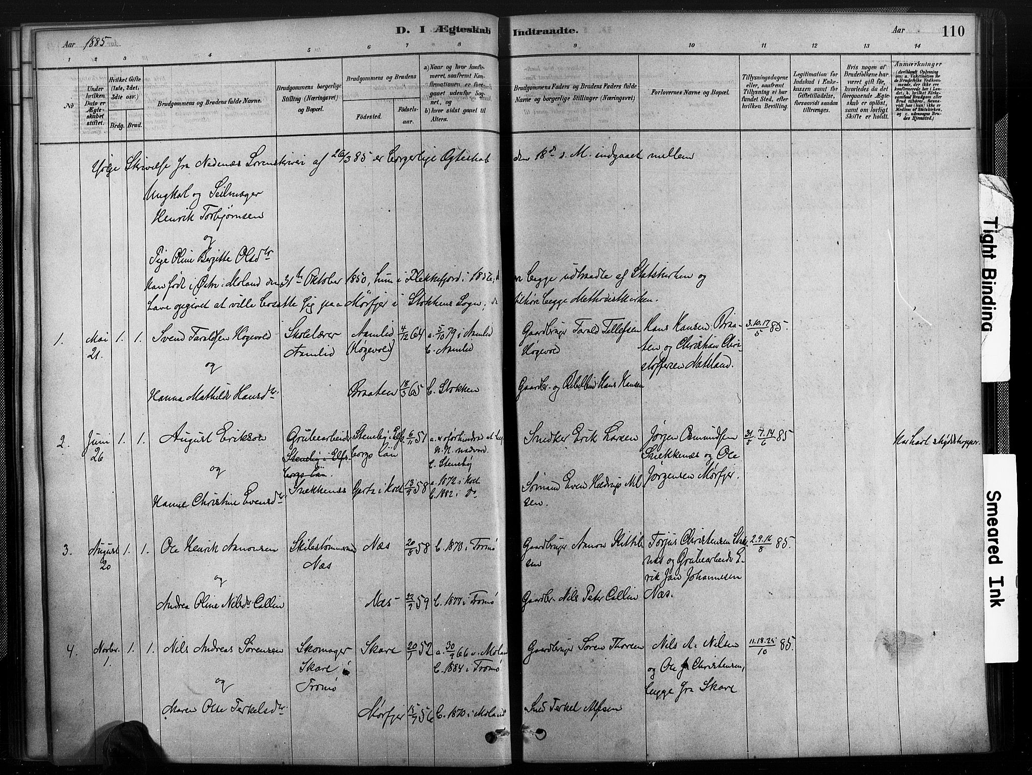 Austre Moland sokneprestkontor, SAK/1111-0001/F/Fa/Fab/L0001: Parish register (official) no. A 1, 1878-1898, p. 110