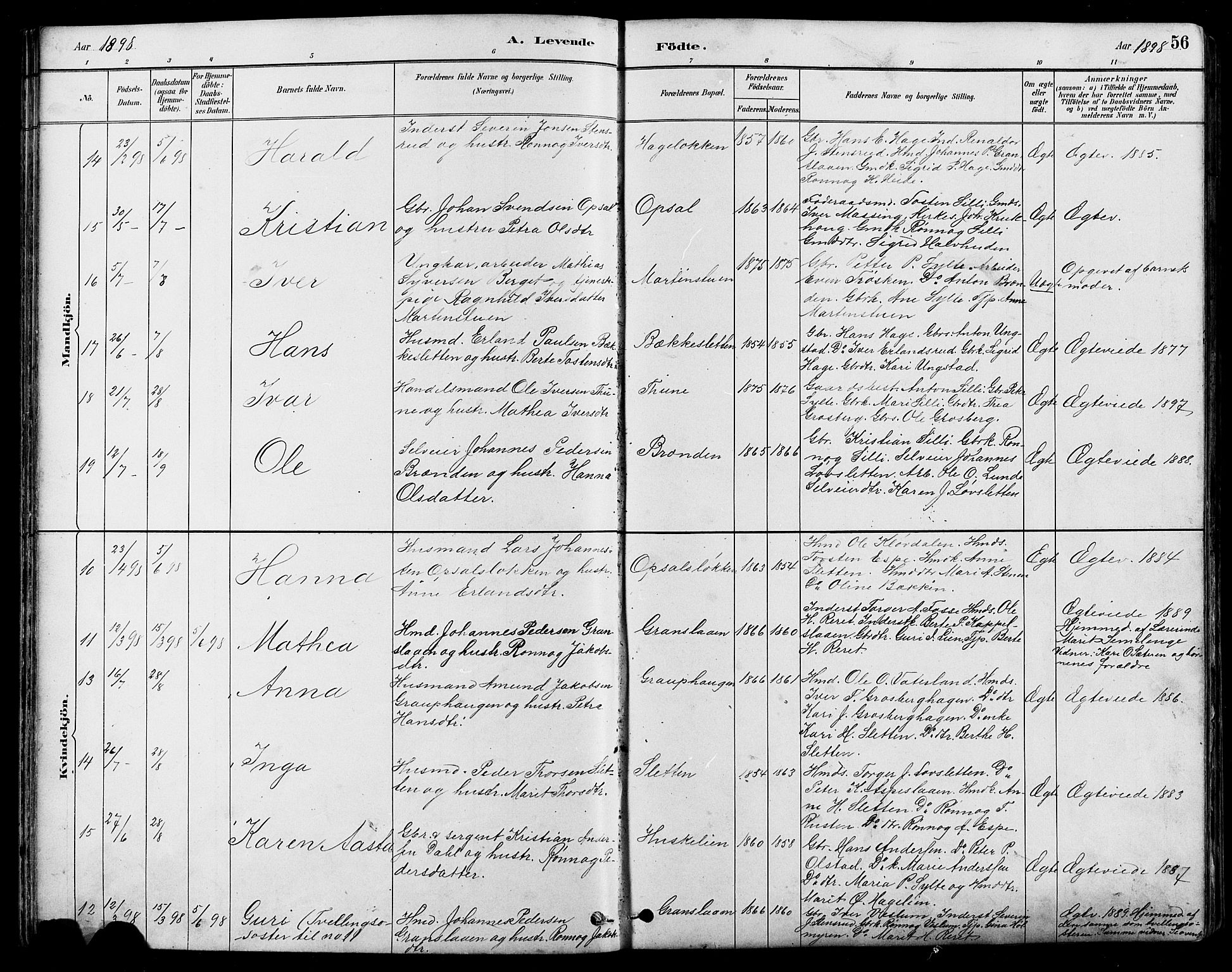 Nord-Fron prestekontor, SAH/PREST-080/H/Ha/Hab/L0005: Parish register (copy) no. 5, 1884-1914, p. 56