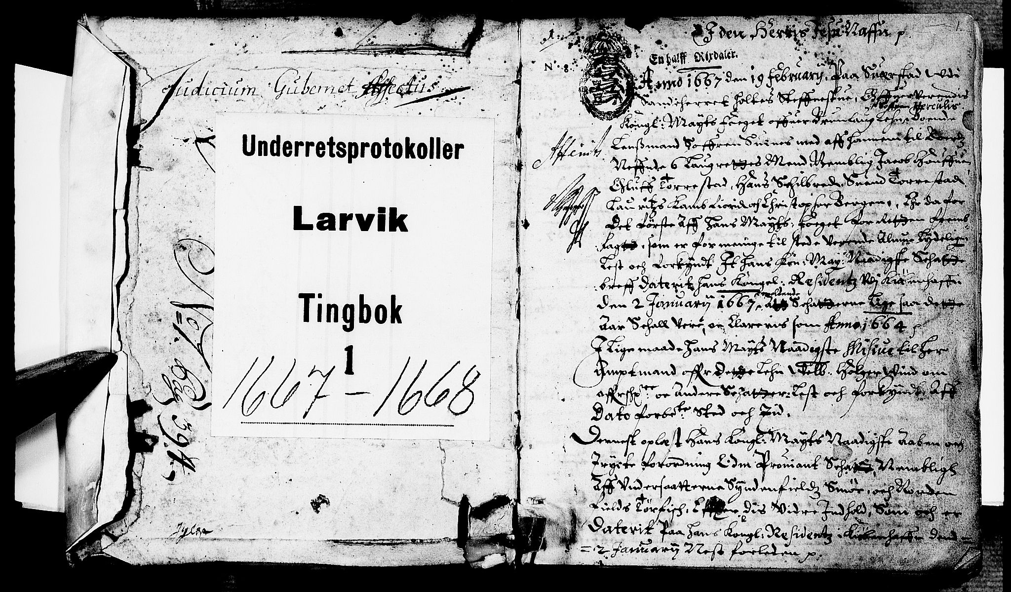 Larvik sorenskriveri, AV/SAKO-A-83/F/Fa/L0001c: Tingbok, 1667-1668, p. 1