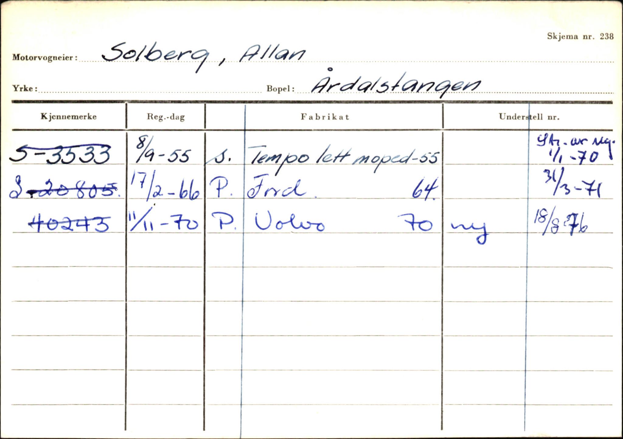 Statens vegvesen, Sogn og Fjordane vegkontor, SAB/A-5301/4/F/L0146: Registerkort Årdal R-Å samt diverse kort, 1945-1975, p. 492