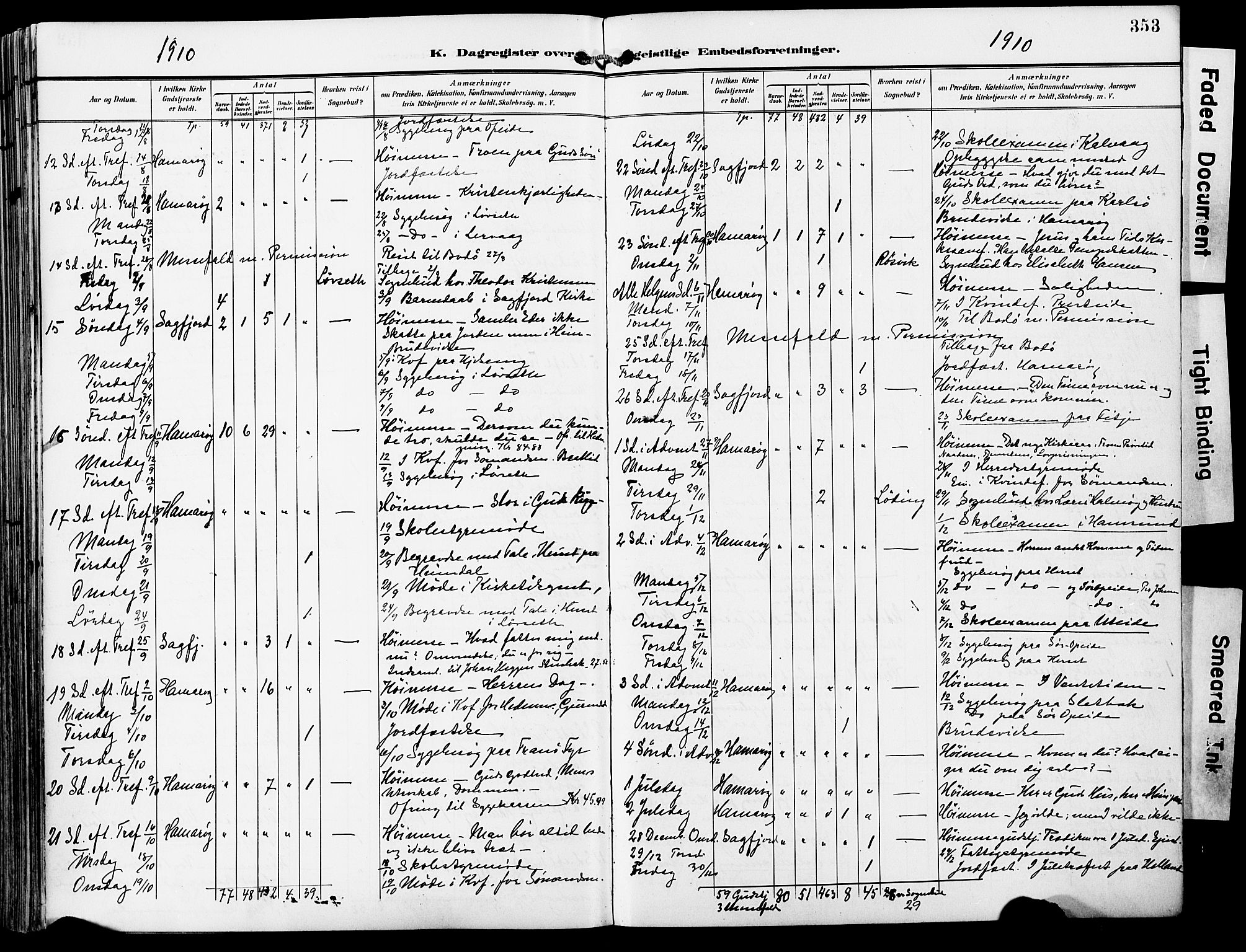 Ministerialprotokoller, klokkerbøker og fødselsregistre - Nordland, AV/SAT-A-1459/859/L0848: Parish register (official) no. 859A08, 1900-1912, p. 353