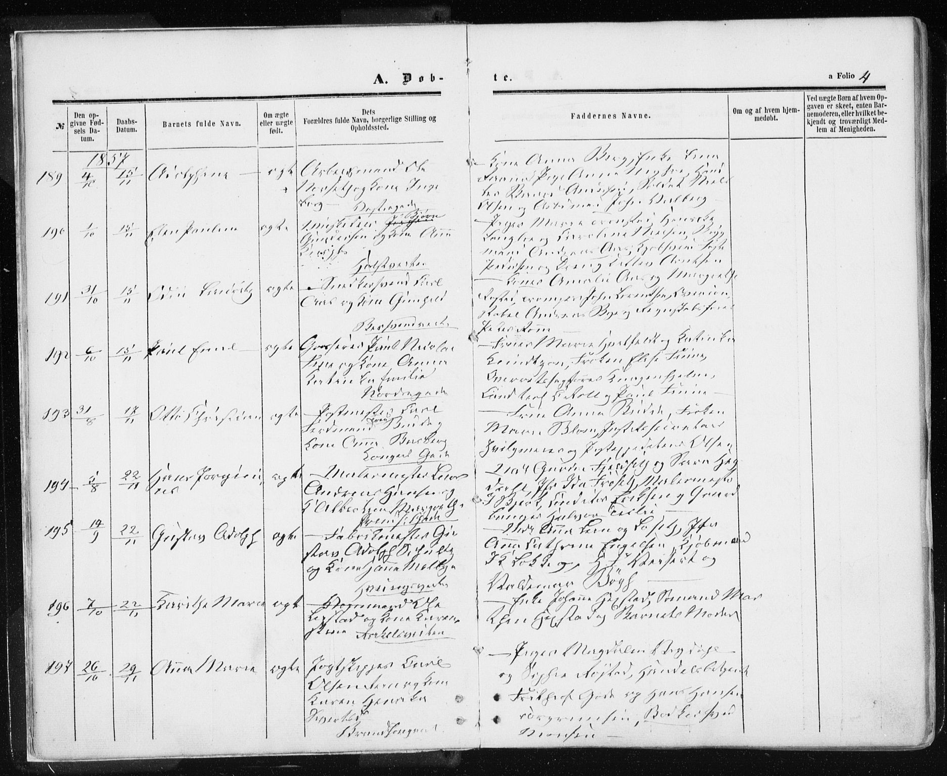 Ministerialprotokoller, klokkerbøker og fødselsregistre - Sør-Trøndelag, AV/SAT-A-1456/601/L0053: Parish register (official) no. 601A21, 1857-1865, p. 4