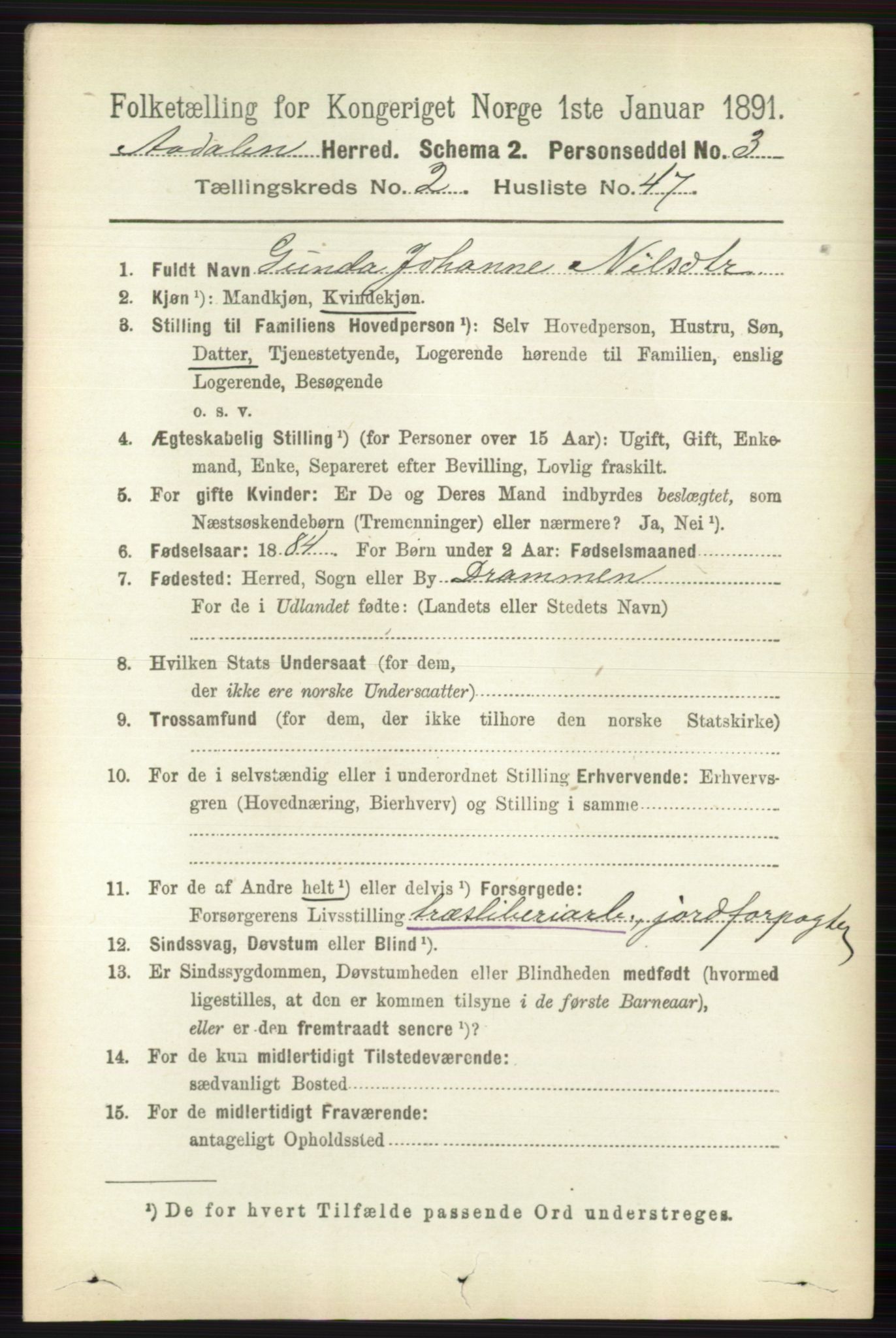 RA, 1891 census for 0614 Ådal, 1891, p. 951