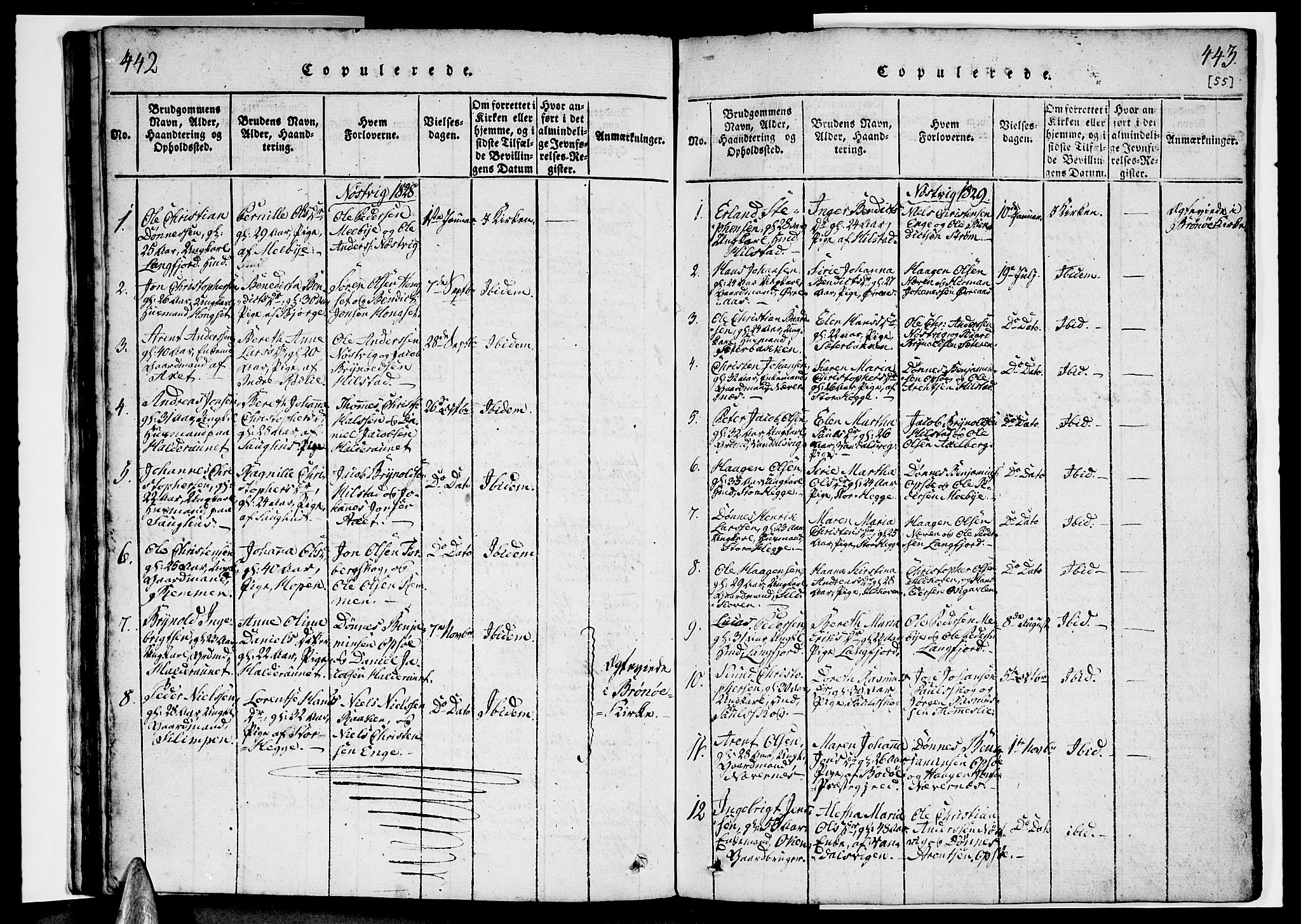 Ministerialprotokoller, klokkerbøker og fødselsregistre - Nordland, AV/SAT-A-1459/814/L0223: Parish register (official) no. 814A04, 1820-1833, p. 442-443