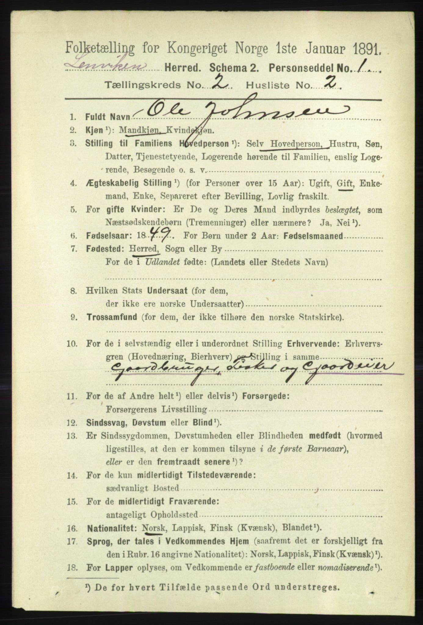 RA, 1891 census for 1931 Lenvik, 1891, p. 784