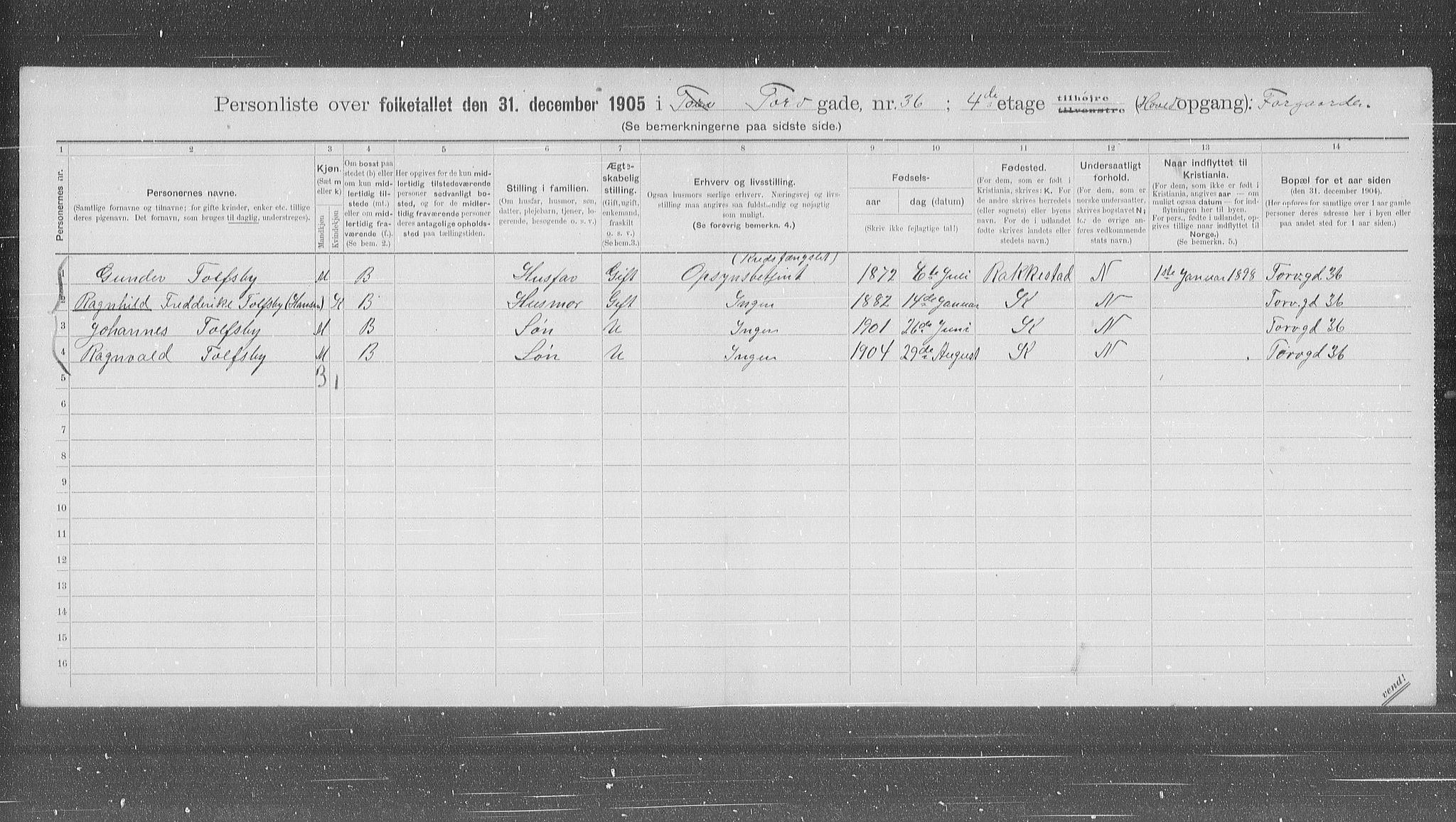 OBA, Municipal Census 1905 for Kristiania, 1905, p. 60473