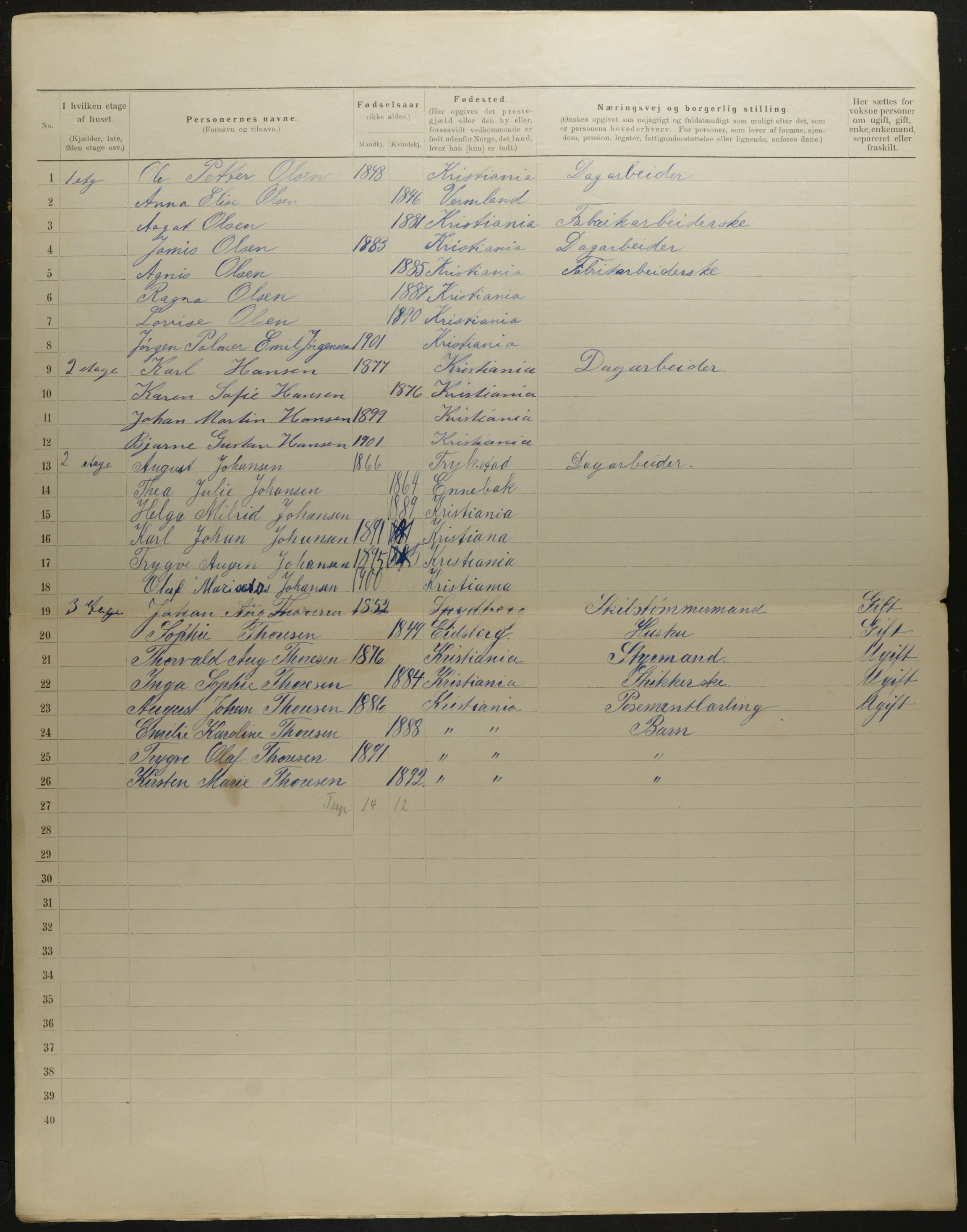 OBA, Municipal Census 1901 for Kristiania, 1901, p. 7024