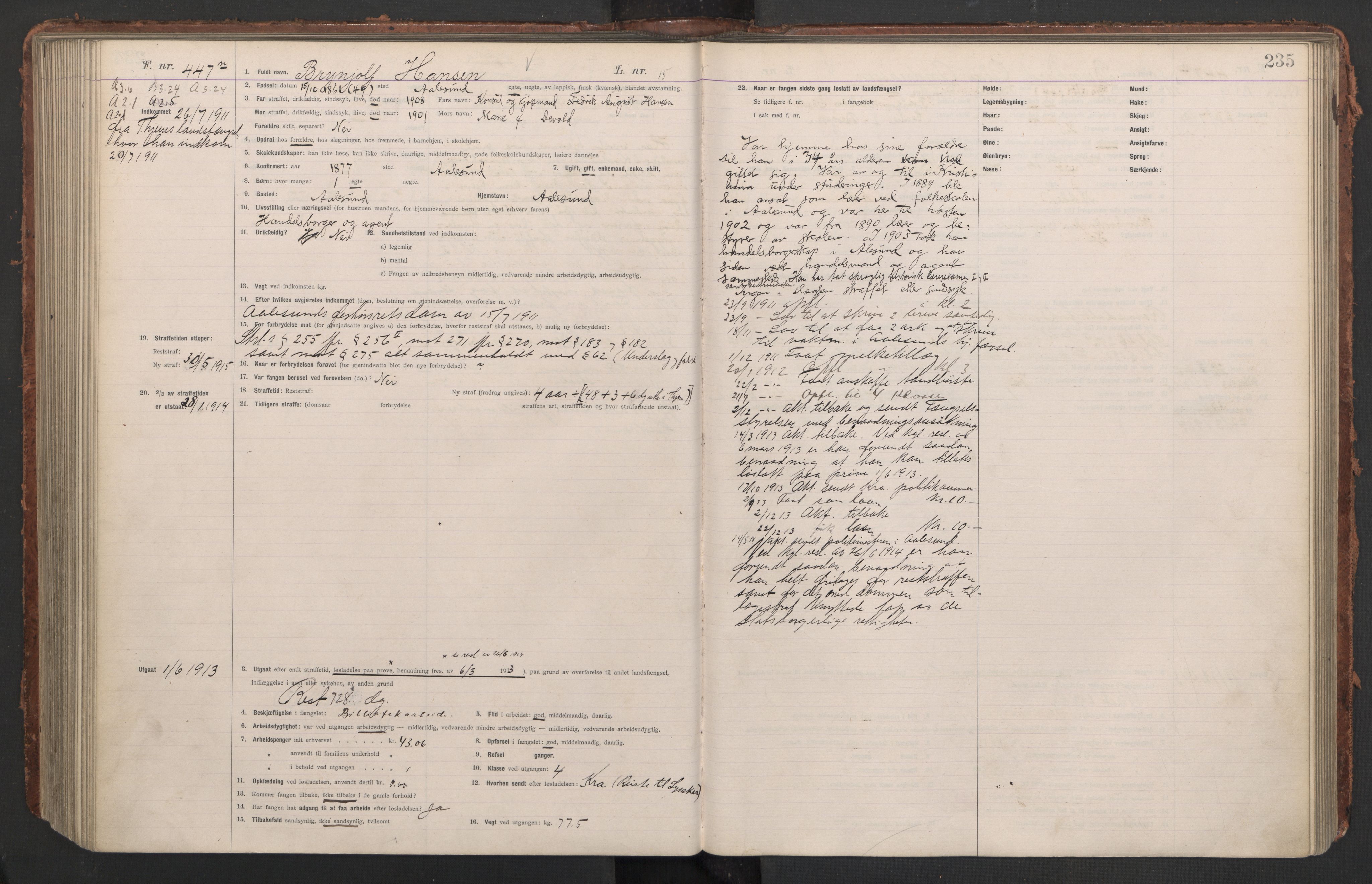 Botsfengslet, AV/RA-S-1539/D/Db/Dbb/L0044: 213n - 553n, 1910-1912, p. 235