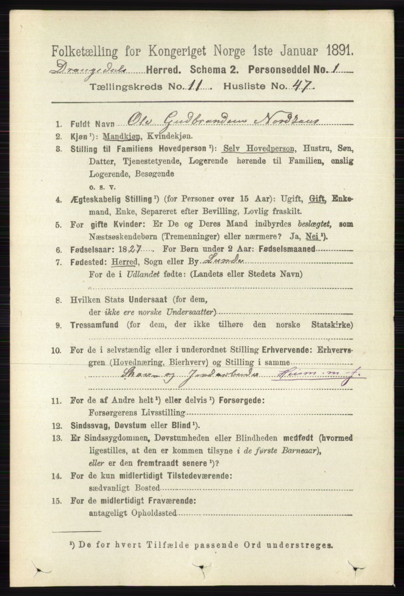 RA, 1891 census for 0817 Drangedal, 1891, p. 4213