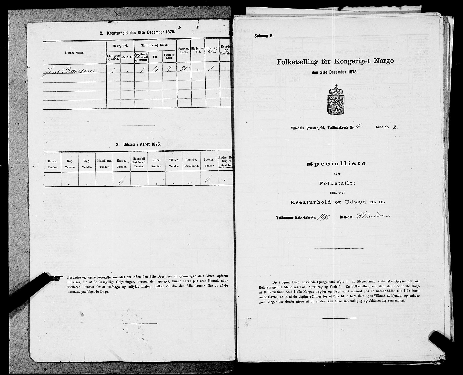 SAST, 1875 census for 1157P Vikedal, 1875, p. 657