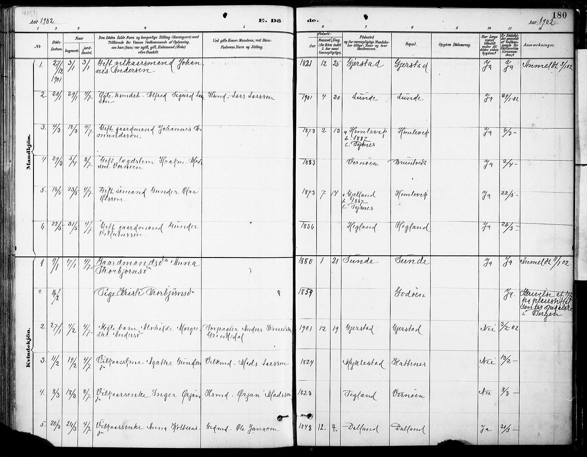 Tysnes sokneprestembete, SAB/A-78601/H/Haa: Parish register (official) no. B 1, 1887-1906, p. 180