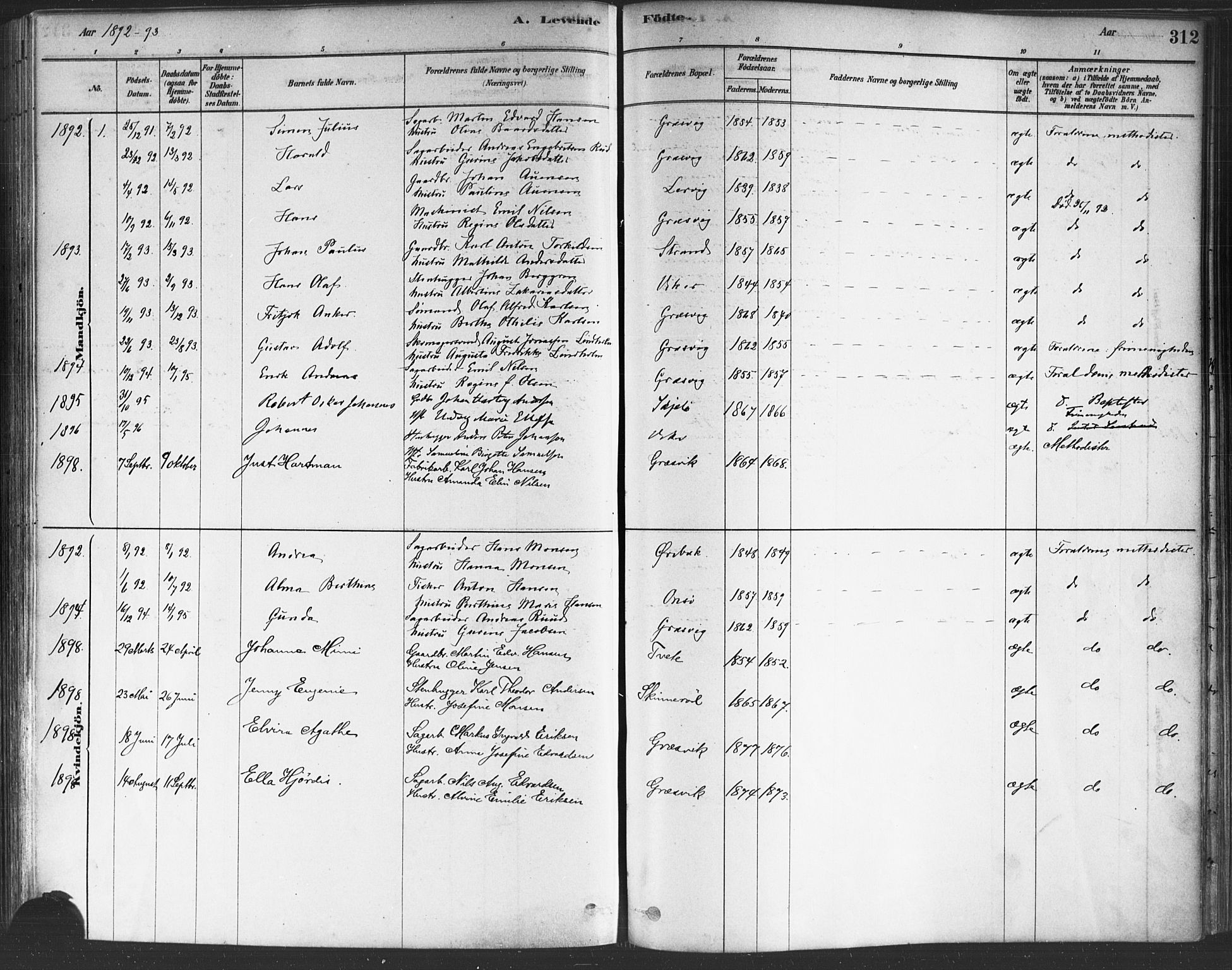 Onsøy prestekontor Kirkebøker, SAO/A-10914/F/Fa/L0005: Parish register (official) no. I 5, 1878-1898, p. 312
