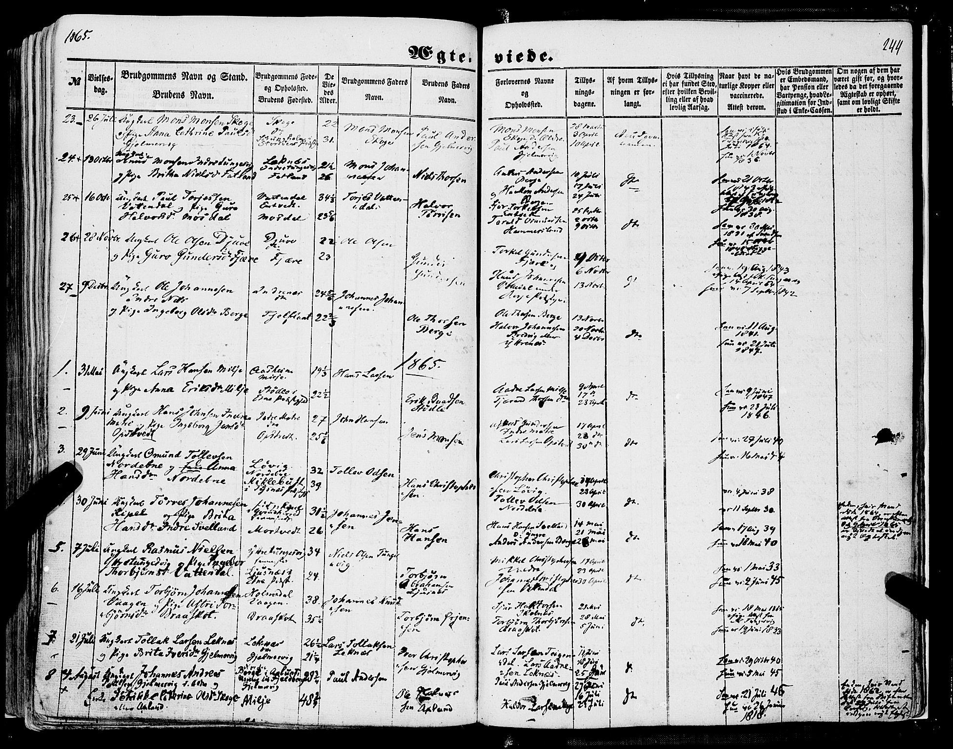 Skånevik sokneprestembete, AV/SAB-A-77801/H/Haa: Parish register (official) no. A 5I, 1848-1869, p. 244